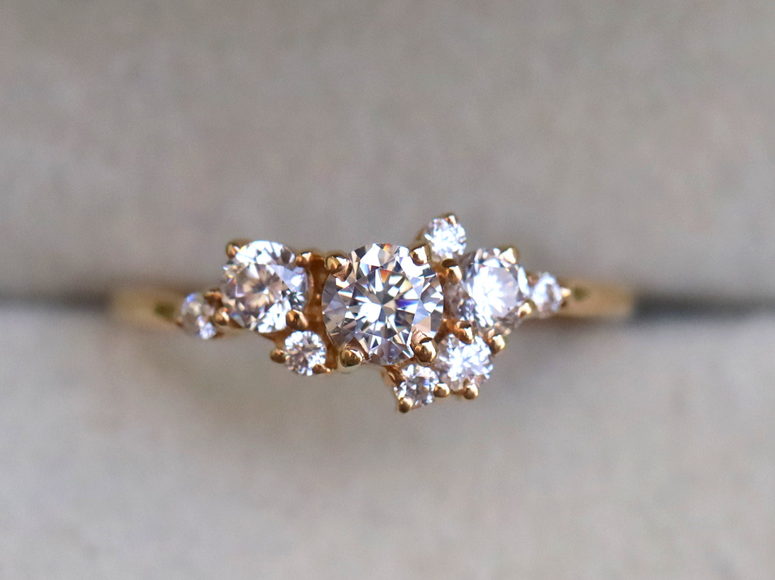 Moissanite Engagement Cluster Ring | Diamond Stacking Ring | Alternate Diamond Ring | Moissanite Ring -