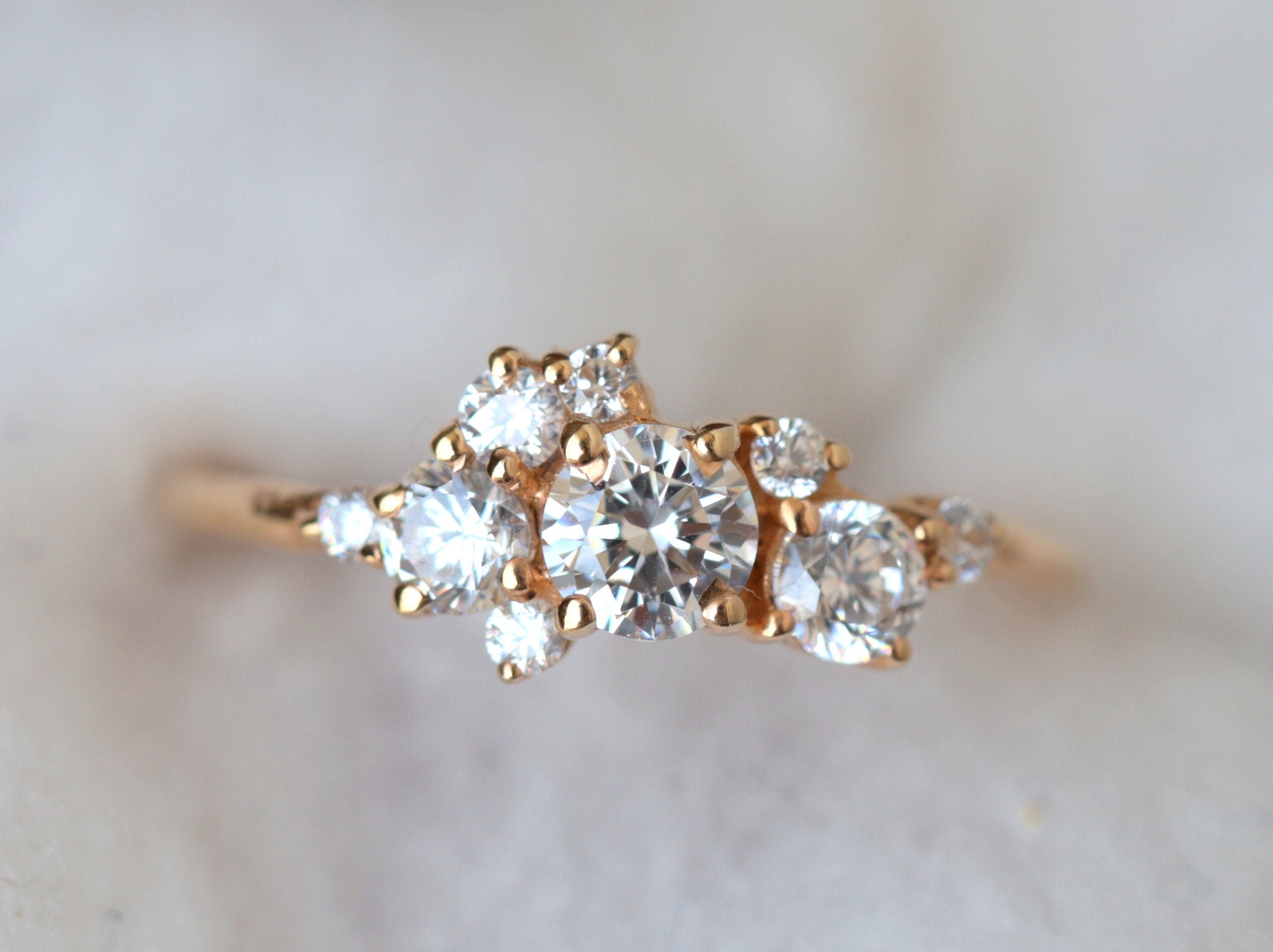 Moissanite Engagement Cluster Ring | Diamond Stacking Ring | Alternate Diamond Ring | Moissanite Ring -