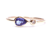 Tanzanite Engagement Ring | 14k Gold Teardrop Tanzanite and Diamond Ring | Tanzanite Stacking Ring -