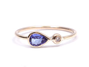 Tanzanite Engagement Ring | 14k Gold Teardrop Tanzanite and Diamond Ring | Tanzanite Stacking Ring -