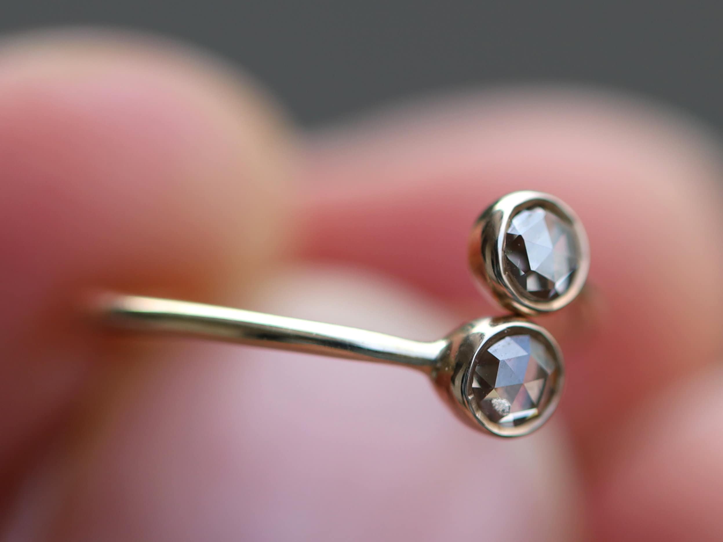 Dual Rose Cut Diamond Ring | Adjustable Stacking Ring | Brown Diamond Jewelry -