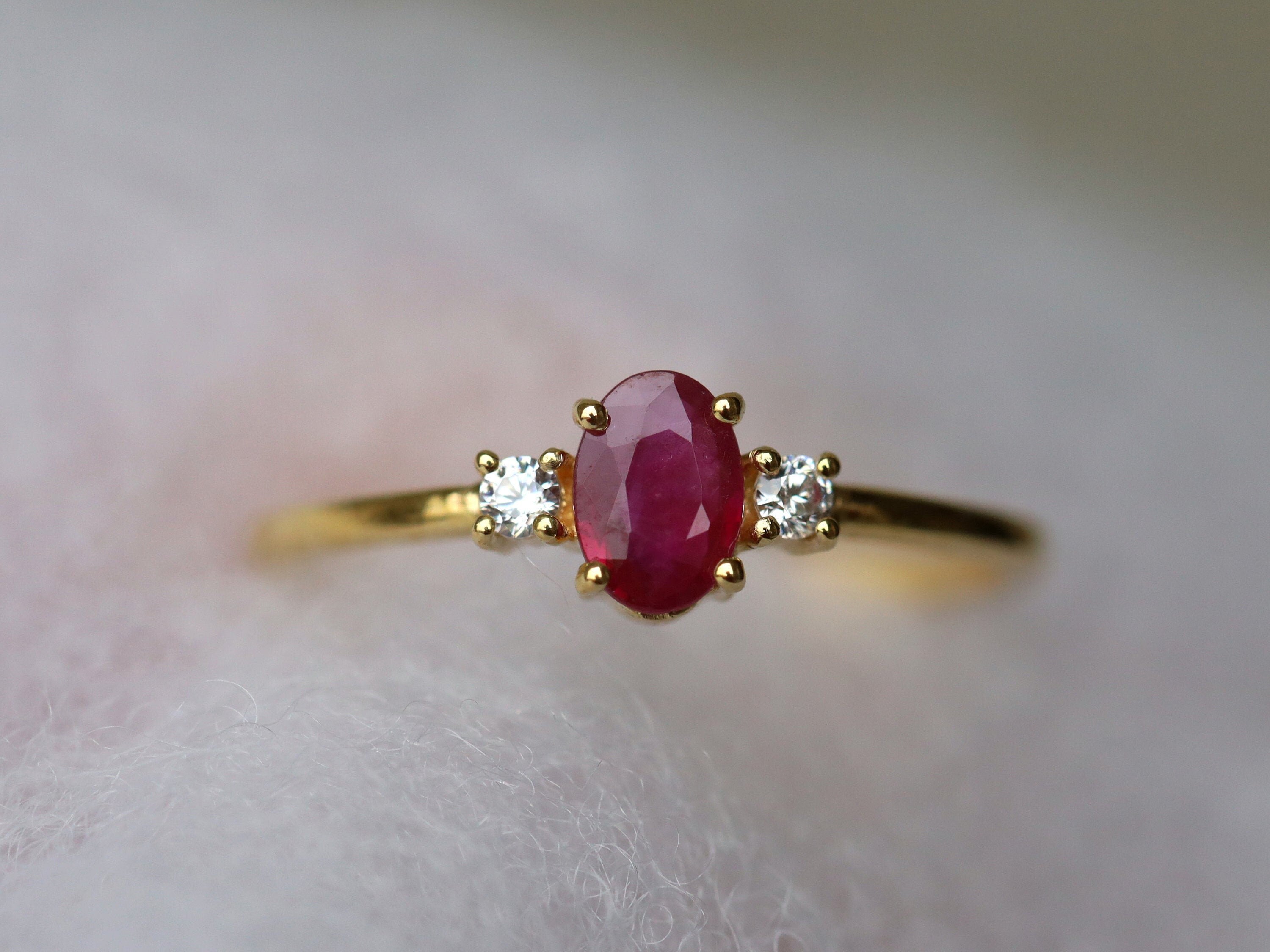 Ruby Engagement Ring | July Birthstone Ring | Ruby and Diamond Stacking Ring -