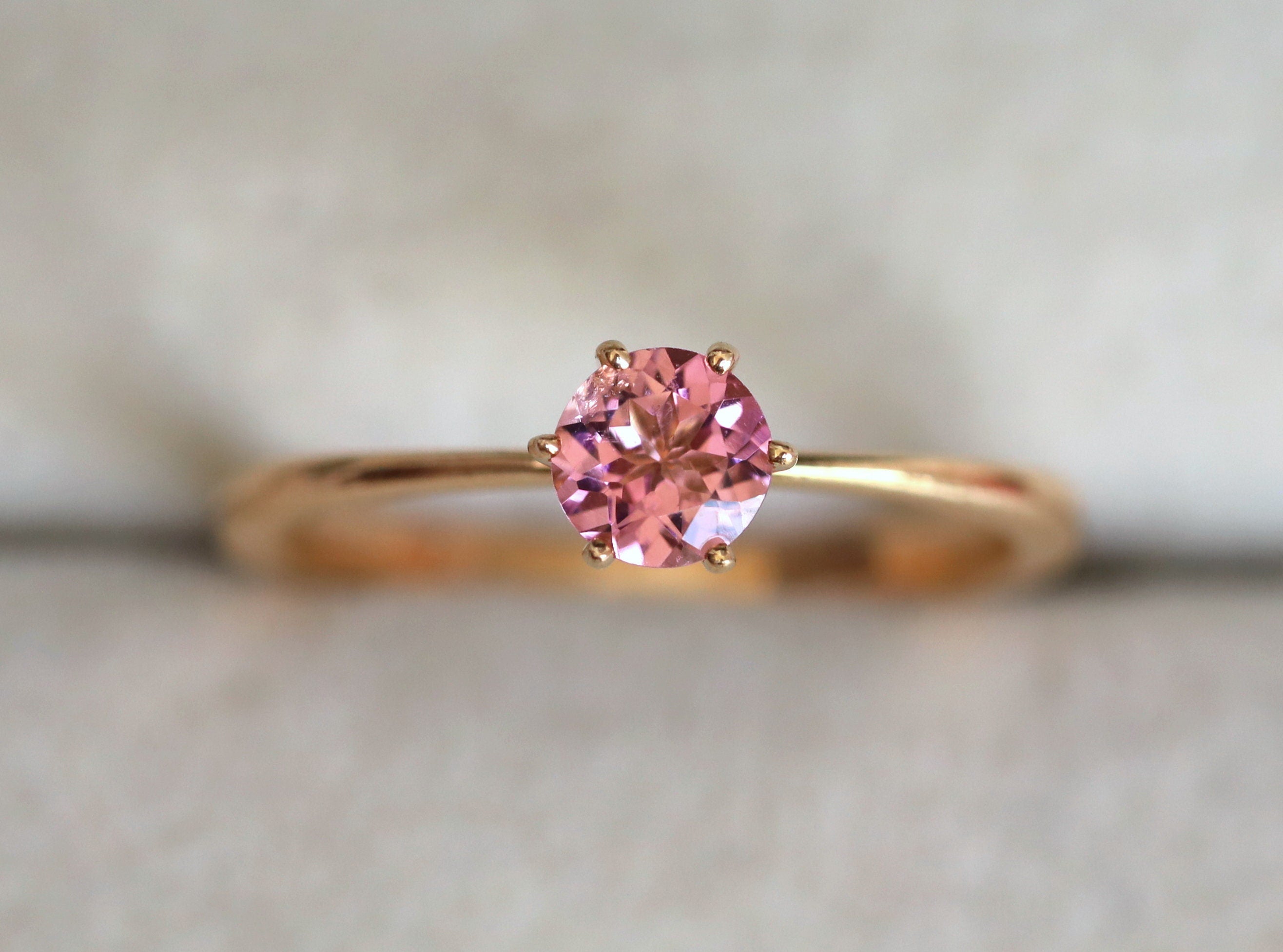 Pink Tourmaline Engagement Ring | Rubellite Solitaire Ring | October Birthstone Tourmaline Ring -