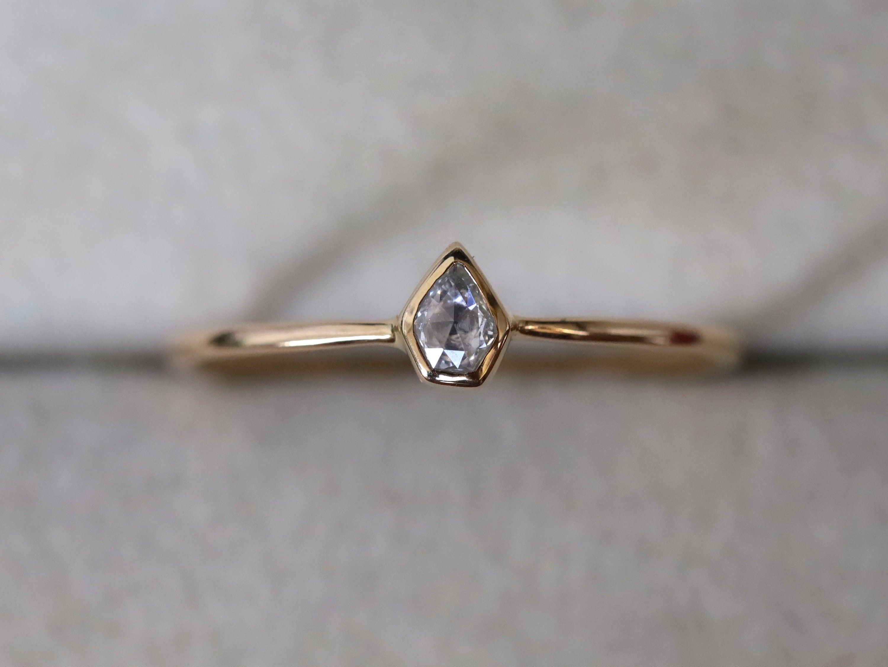 Diamond Triangle Shield Stacking Ring | Gold Diamond Ring | Geometric Diamond Band -