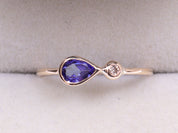 Tanzanite Engagement Ring | 14k Gold Teardrop Tanzanite and Diamond Ring | Tanzanite Stacking Ring -