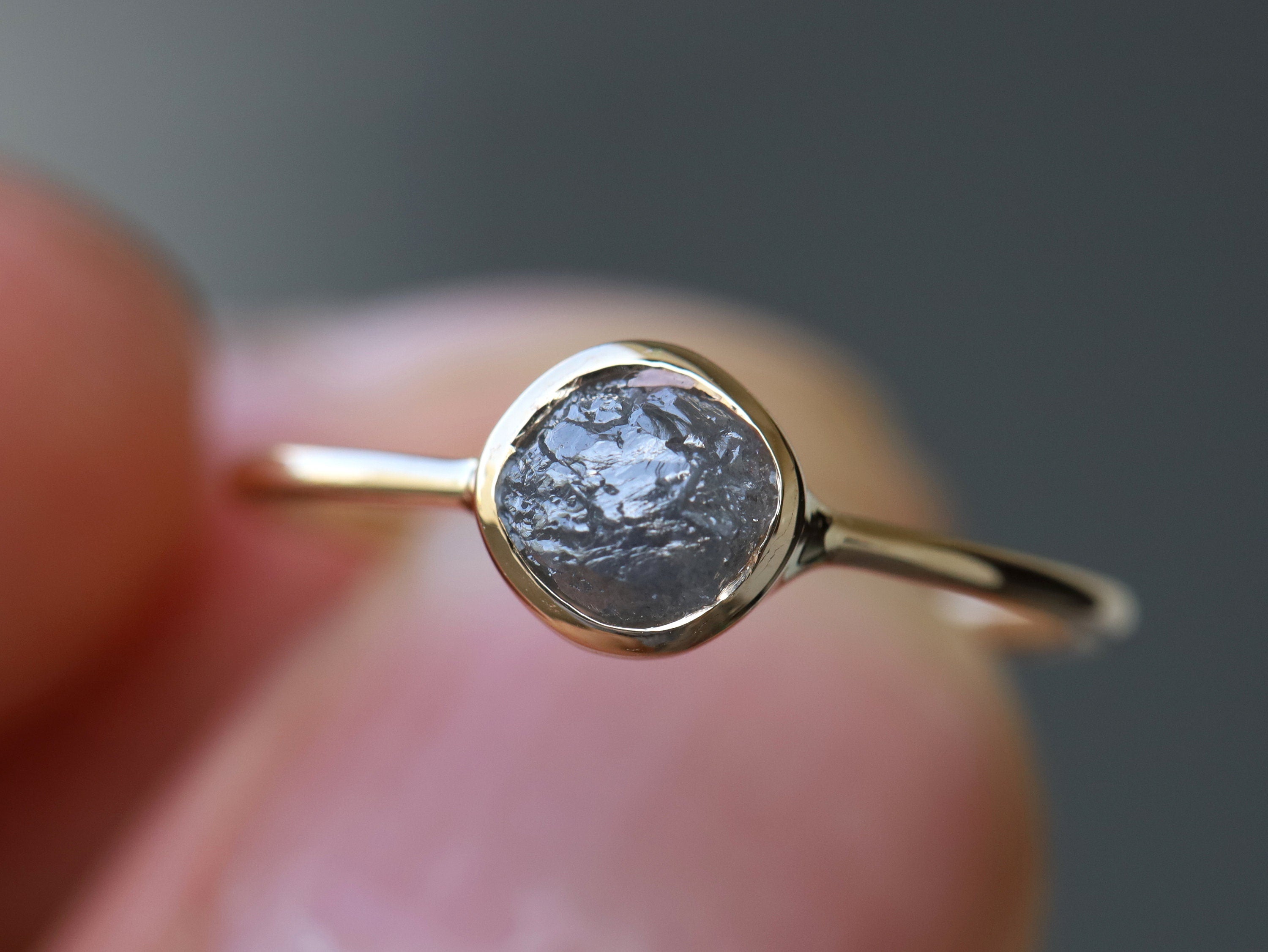 Gray Raw Diamond Ring | Natural Rough Diamond Ring | Gold Raw Diamond Engagement Ring -