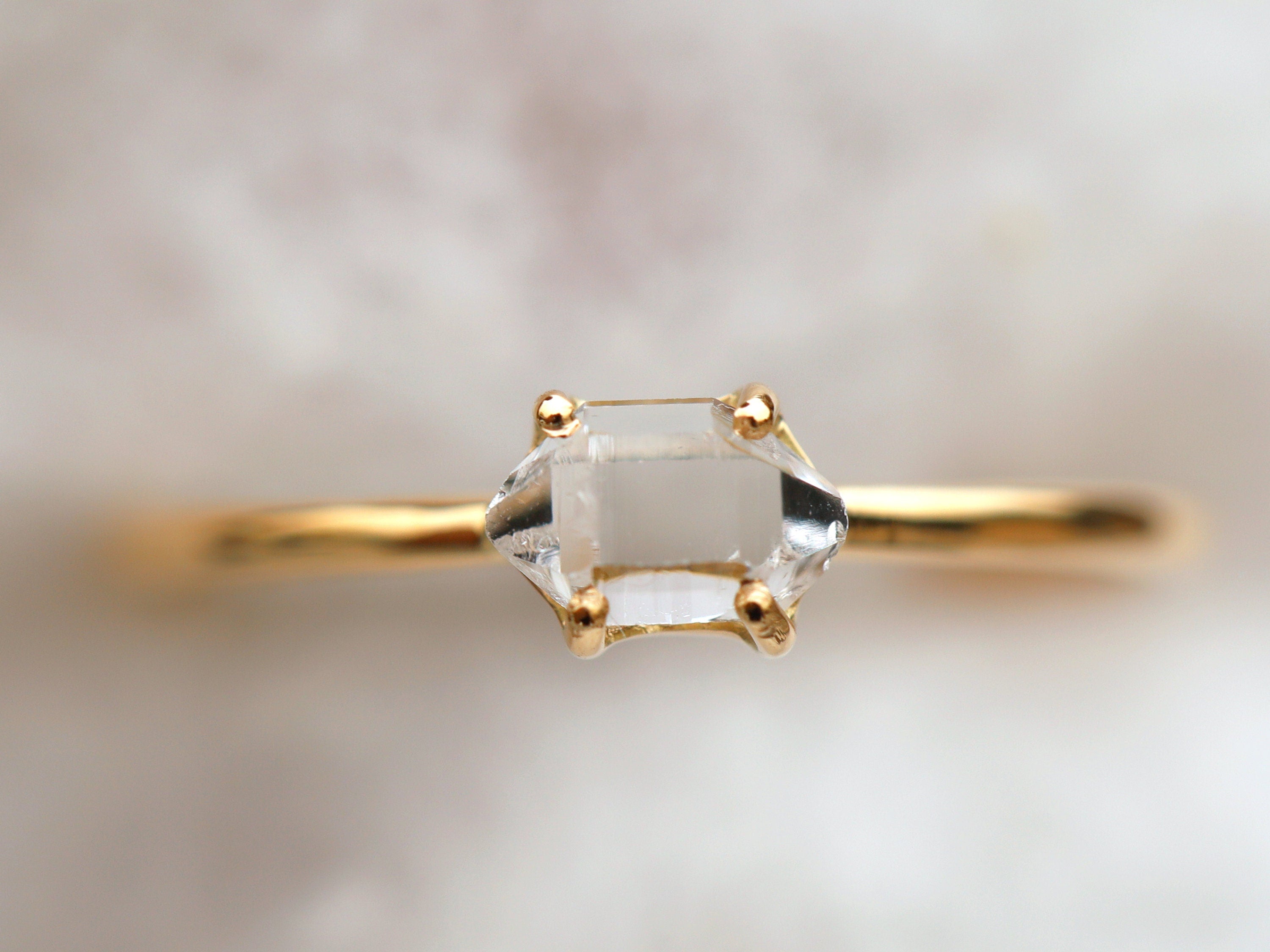Herkimer Diamond Ring | Raw Diamond Stacking Ring | Gold Engagement Ring -