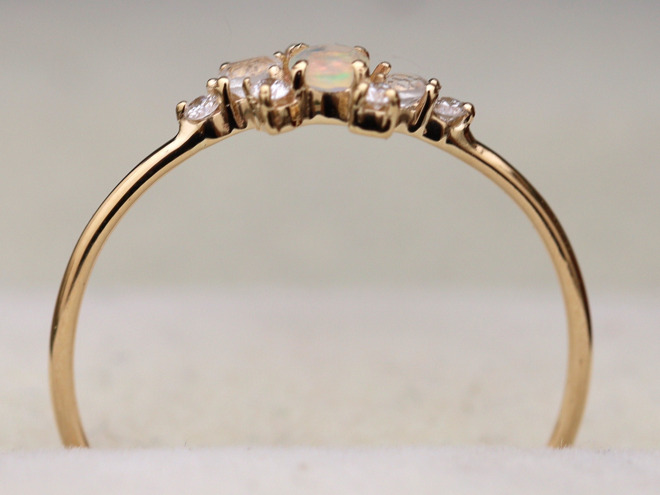 Opal Cluster Engagement Ring | Fire Opal & Moonstone Ring | Diamond Opal Cluster Ring -