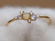 Opal Cluster Engagement Ring | Fire Opal & Moonstone Ring | Diamond Opal Cluster Ring -