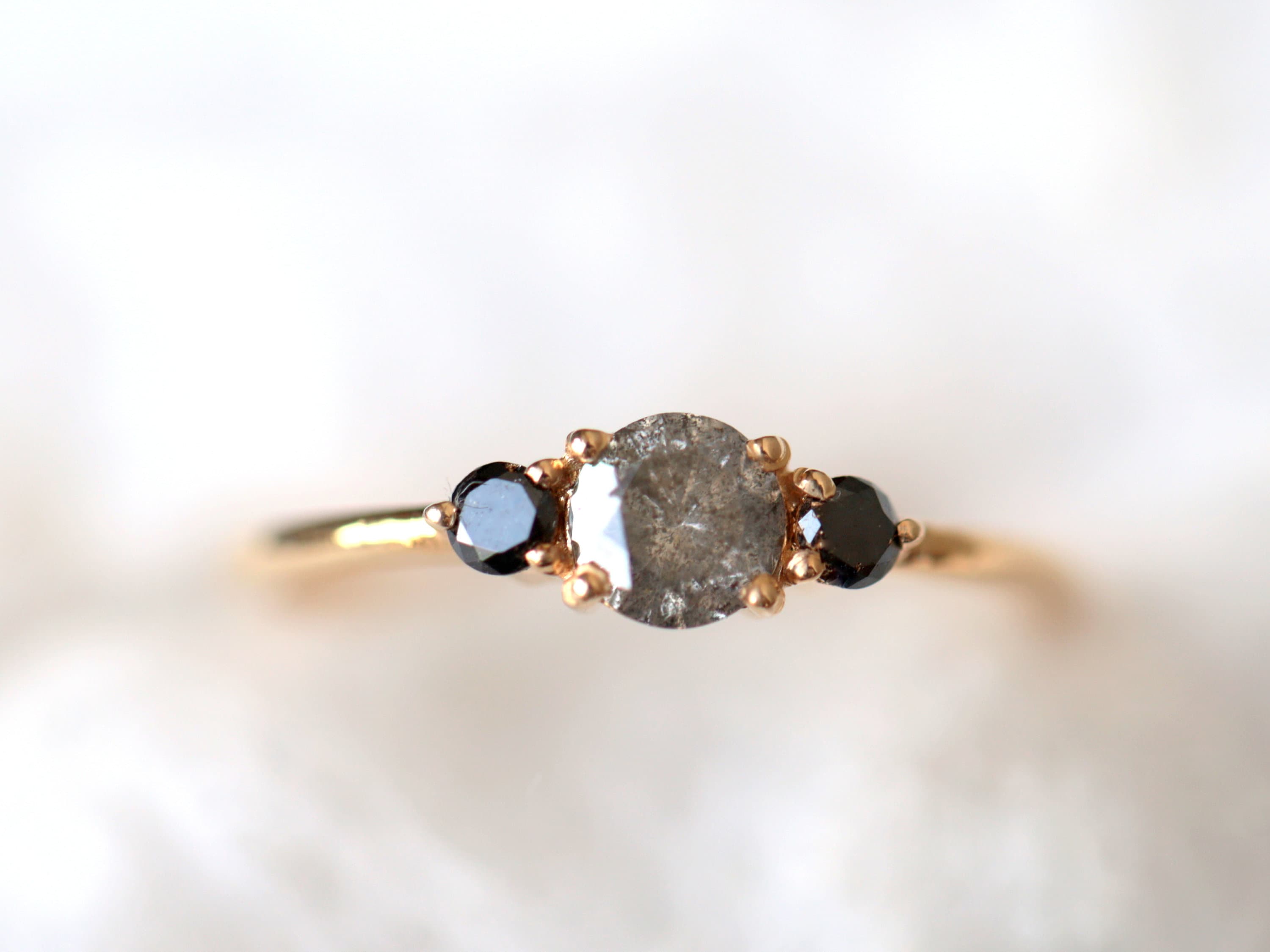 Grey Diamond Engagement Ring | Salt and Pepper Diamond Ring | Three Stone Engagement Ring -