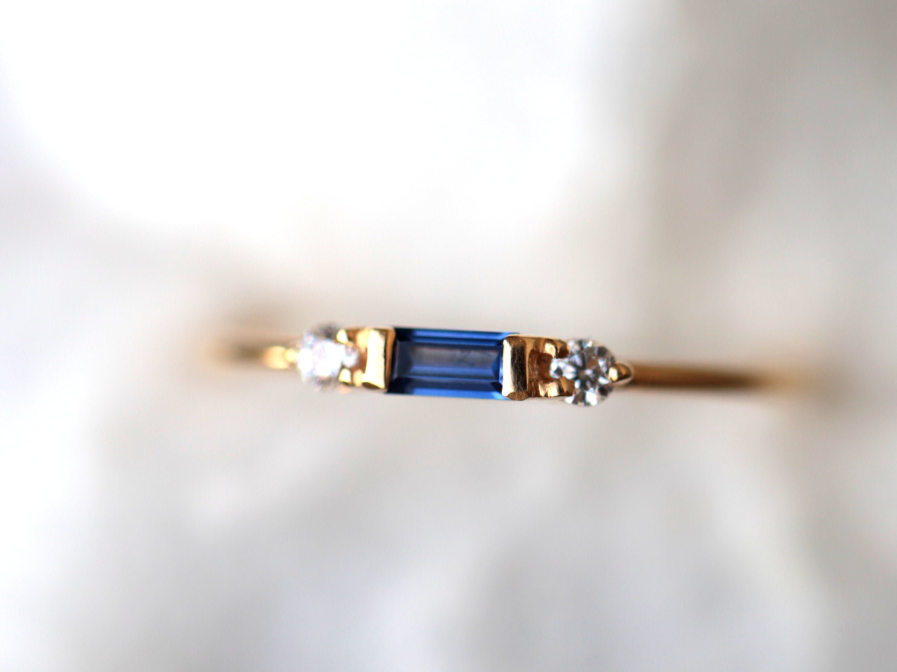 Baguette Sapphire Ring | Gold Sapphire Engagement Ring -