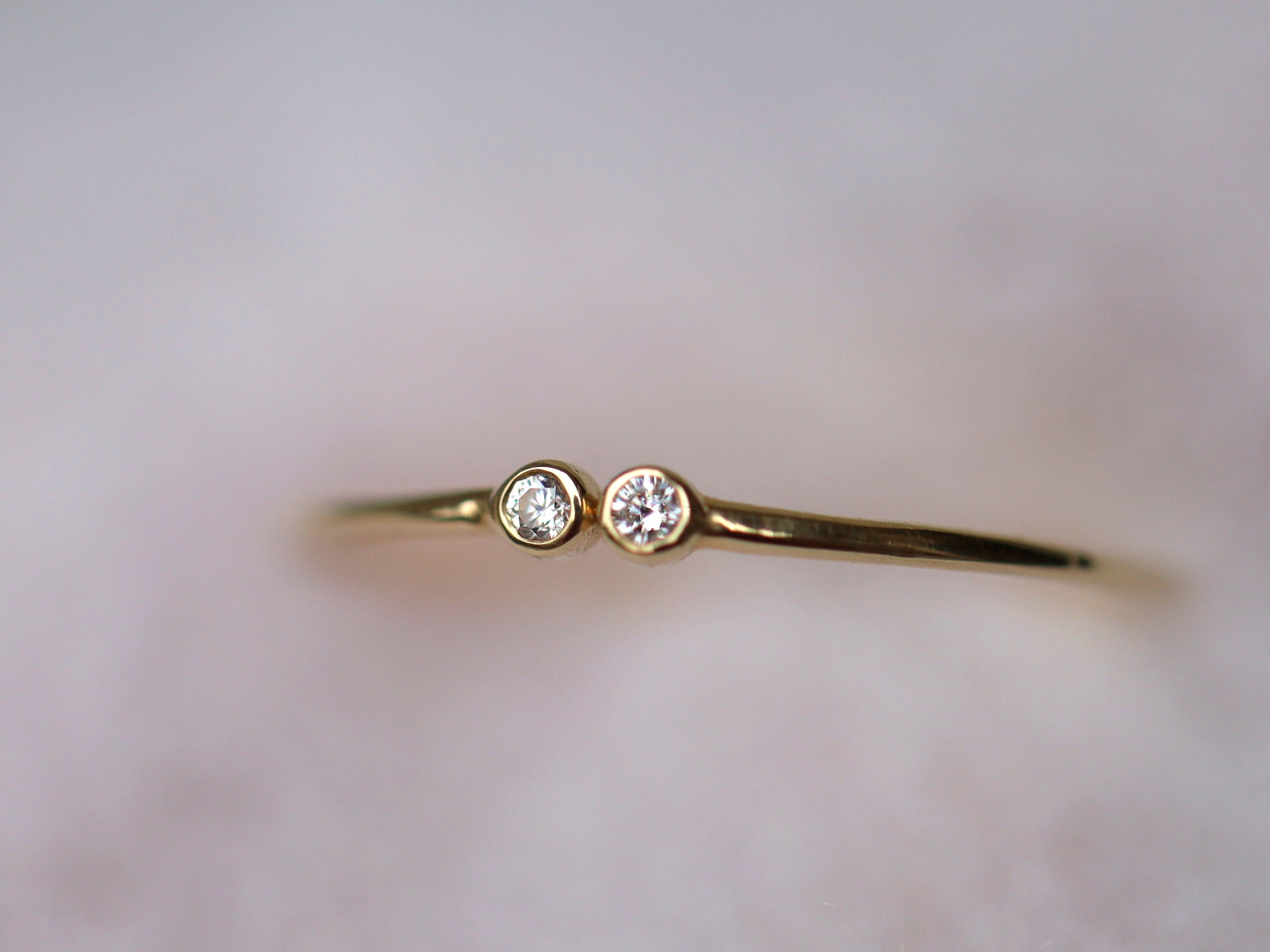 Solid Gold Diamond Stacking Ring | Adjustable Gold Diamond Ring | Dainty Minimalist Stacking Ring -