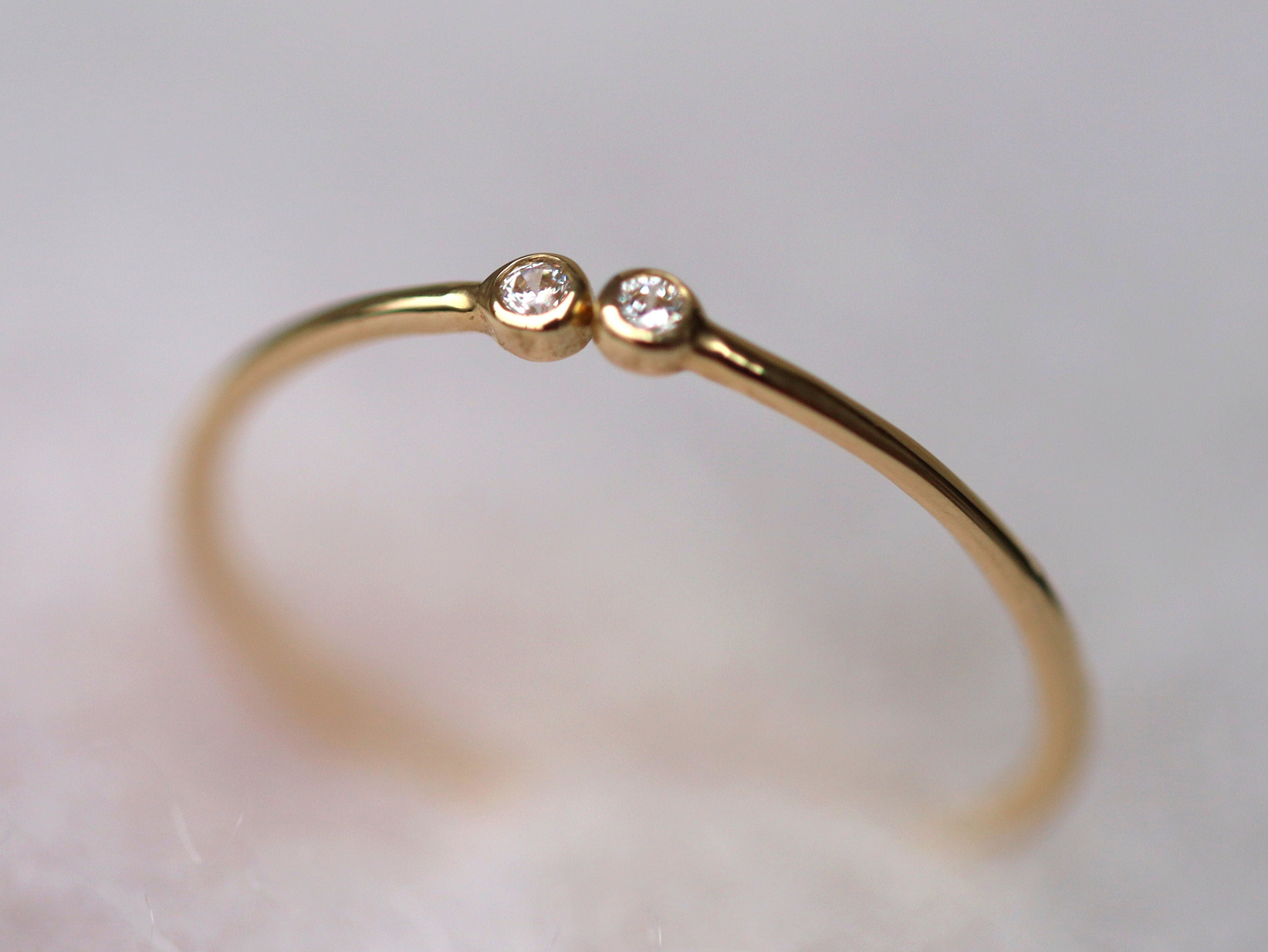 Solid Gold Diamond Stacking Ring | Adjustable Gold Diamond Ring | Dainty Minimalist Stacking Ring -