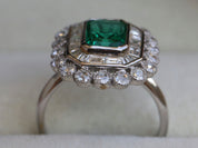 Antique Emerald Engagement Ring | Green Emerald Cut and Diamond Ring | 1.6 Carat Emerald Ring -