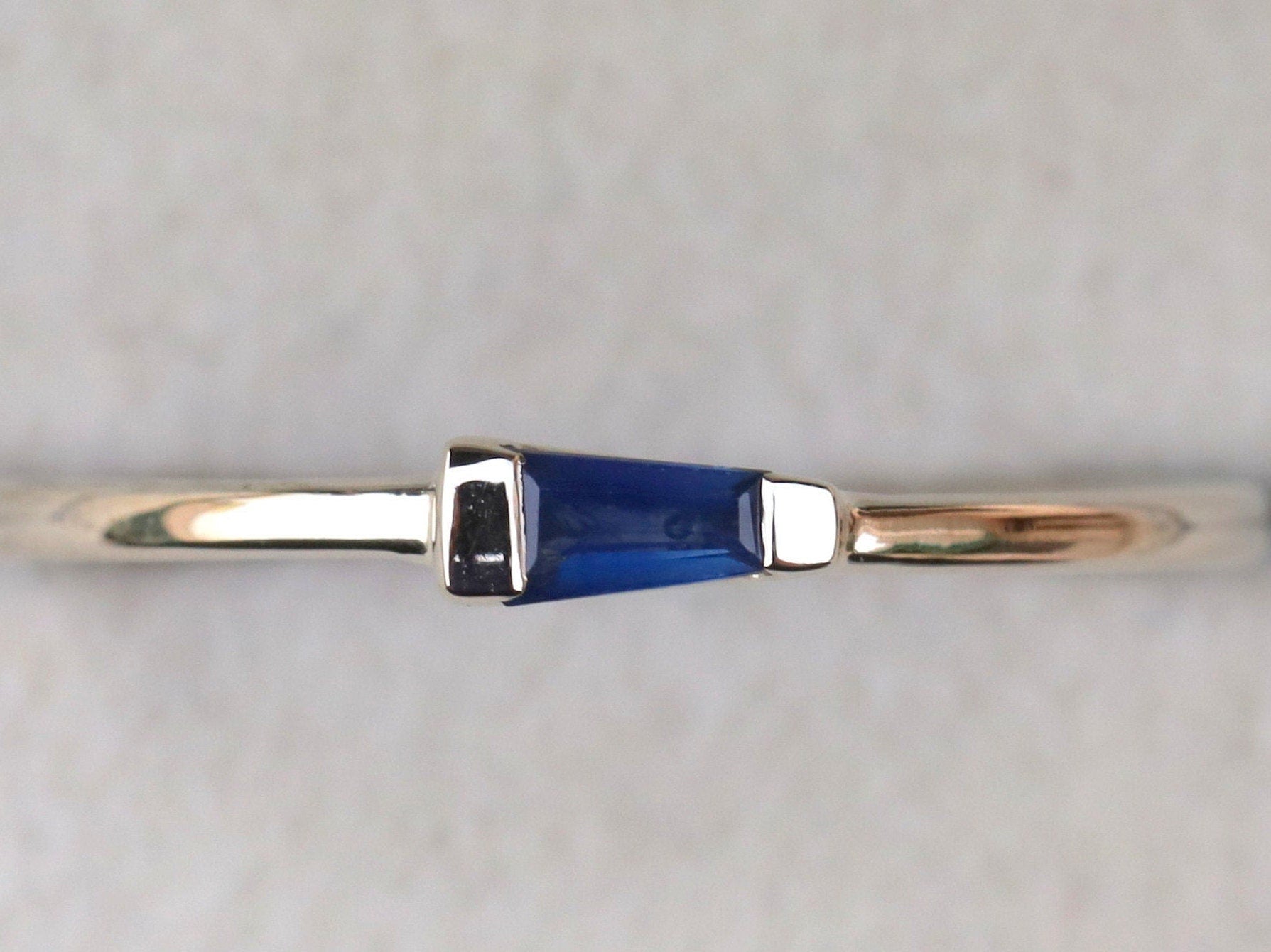 Sapphire Baguette Stacking Ring | Blue Sapphire Baguette Gold Ring | Minimalist Dainty Ring -