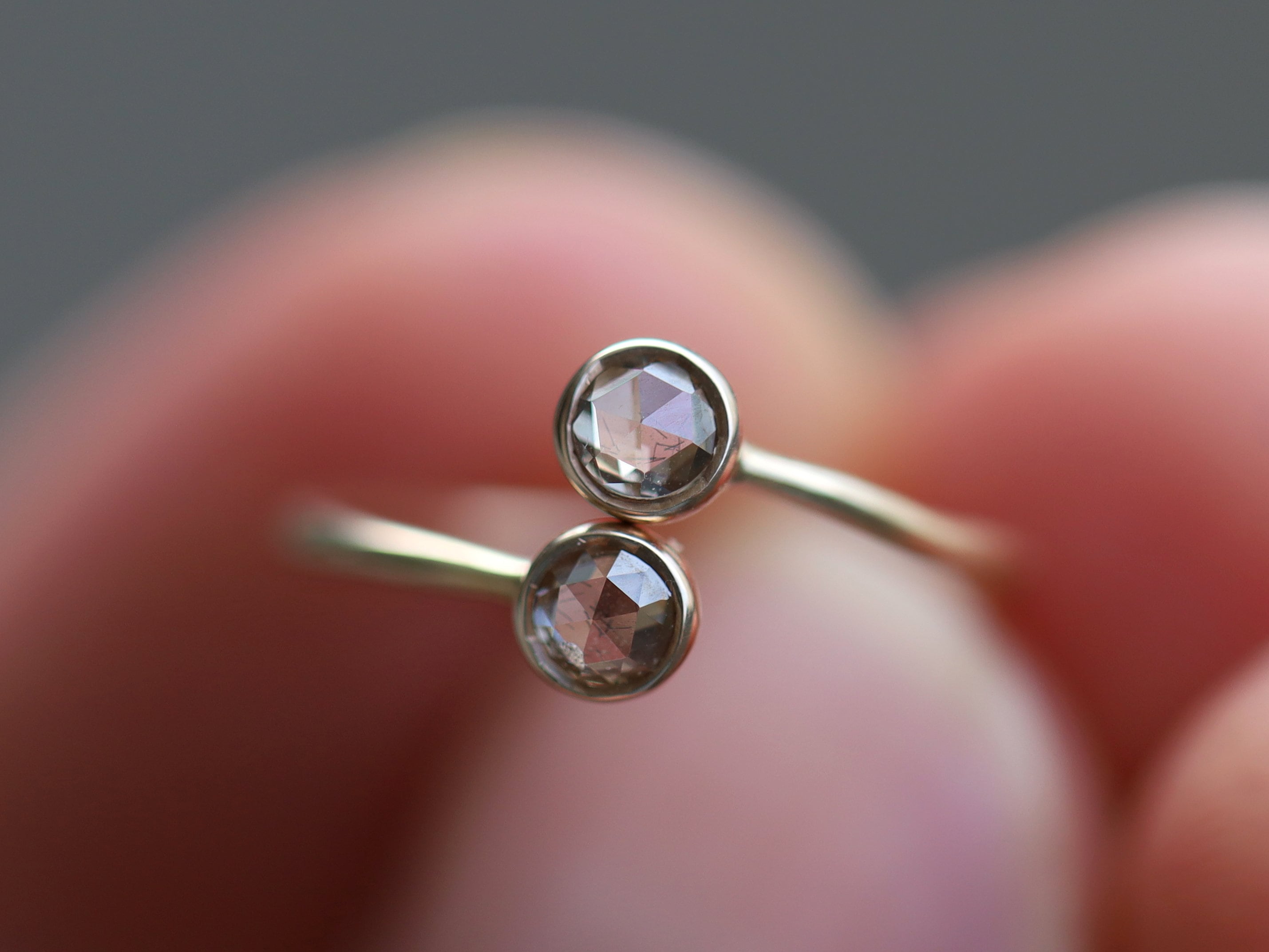 Dual Rose Cut Diamond Ring | Adjustable Stacking Ring | Brown Diamond Jewelry -