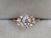 Moissanite Engagement Ring | Diamond Cluster Stacking Ring | Alternate Diamond Ring -