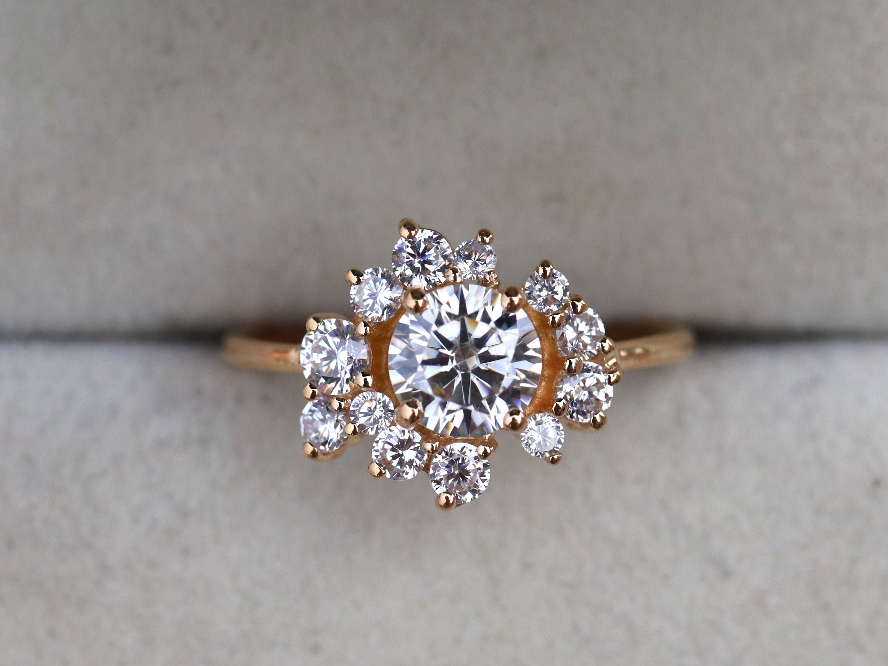 Moissanite Engagement Ring | Diamond Cluster Stacking Ring | Alternate Diamond Ring -