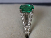 2 Carat Green Emerald Engagement Ring | Oval Cut Emerald and Diamond Ring -