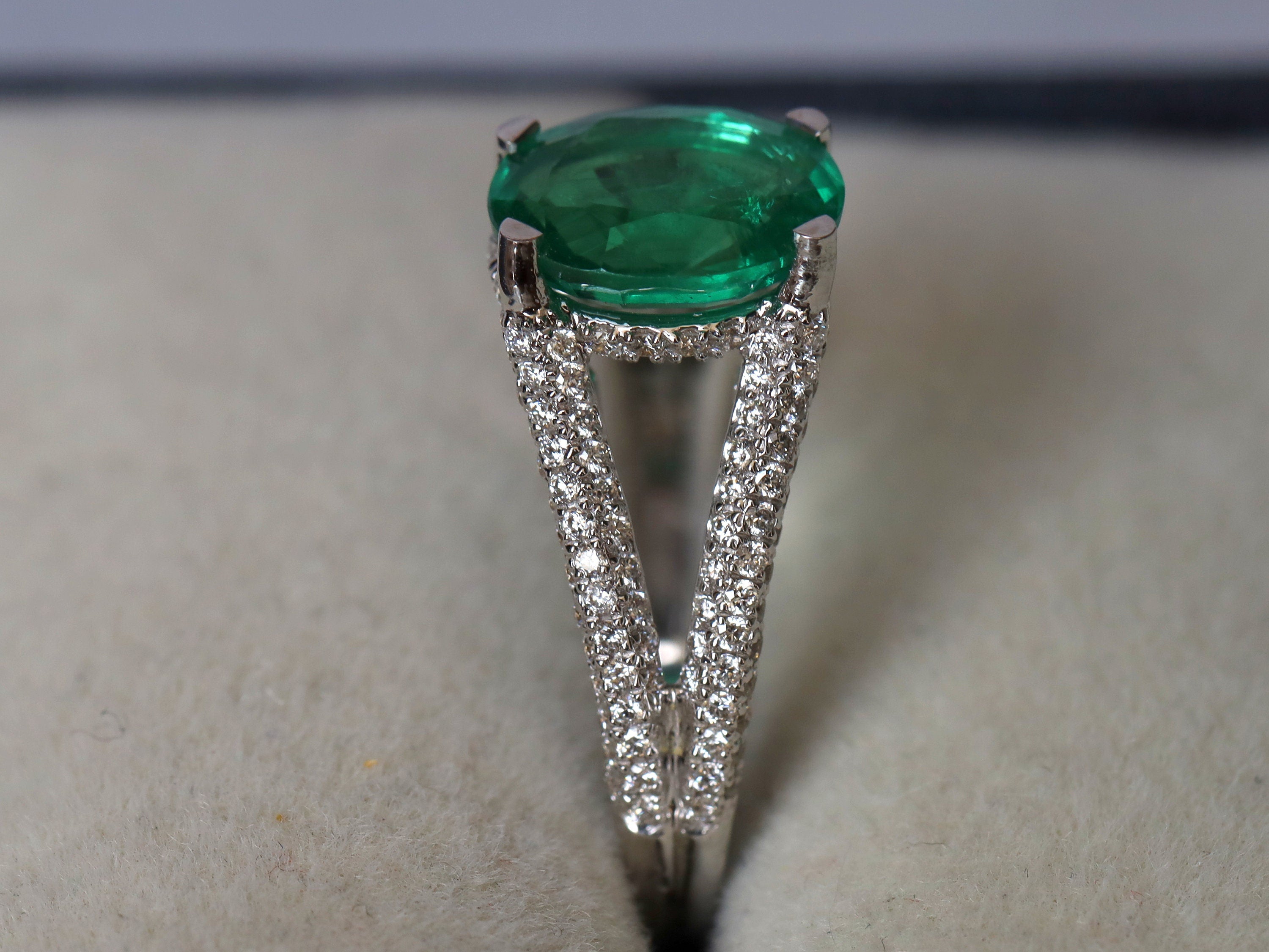 2 Carat Green Emerald Engagement Ring | Oval Cut Emerald and Diamond Ring -