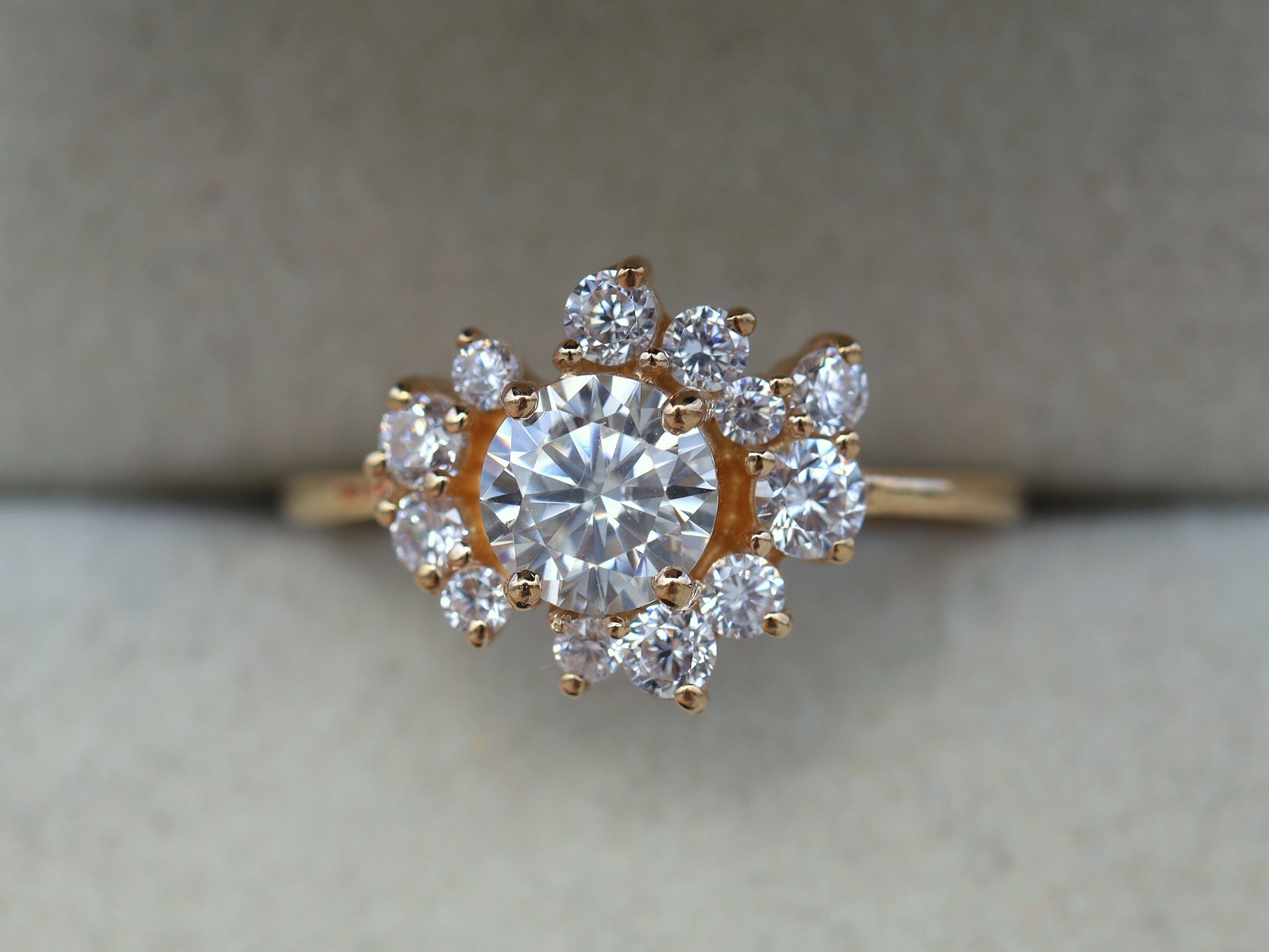 Moissanite Engagement Ring | Diamond Cluster Stacking Ring | Alternate Diamond Ring -
