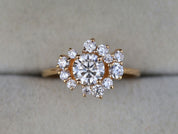 Moissanite Engagement Ring | Diamond Cluster Stacking Ring | Alternate Diamond Ring -