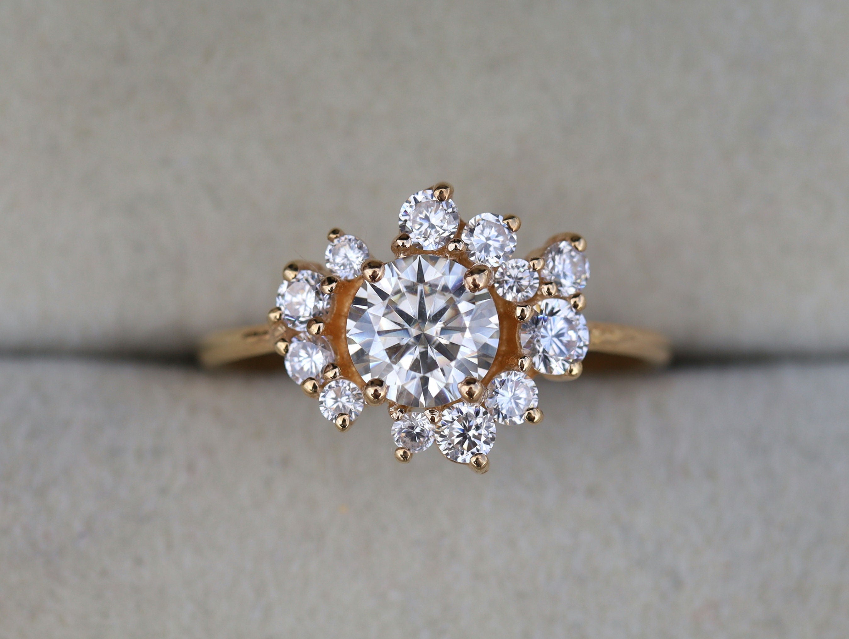 Moissanite Engagement Ring | Diamond Cluster Stacking Ring | Alternate Diamond Ring -
