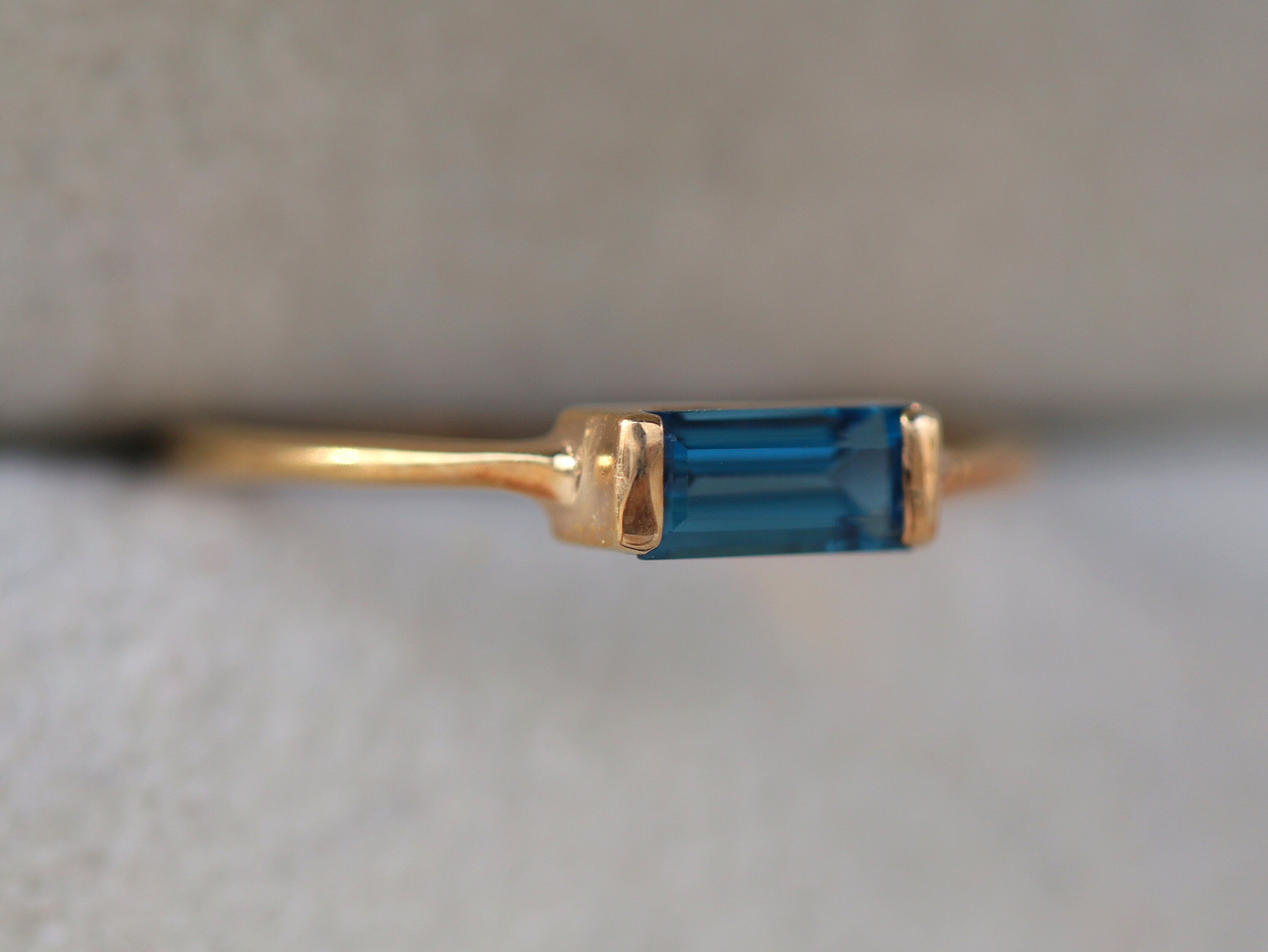 London Blue Topaz Baguette Ring | Topaz Stacking Ring -