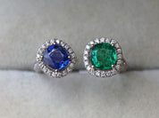Emerald & Sapphire Halo Engagement Ring | Adjustable Art Deco Ring | Unique Gemstone Ring -