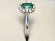 Natural Emerald Engagement Ring | Oval Emerald with Diamond Halo Engagement Ring -
