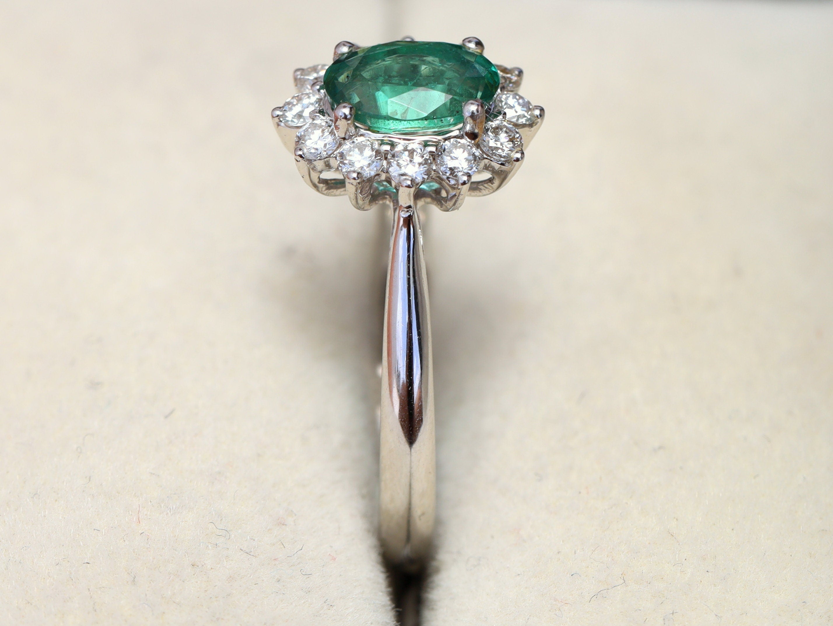 Natural Emerald Engagement Ring | Oval Emerald with Diamond Halo Engagement Ring -