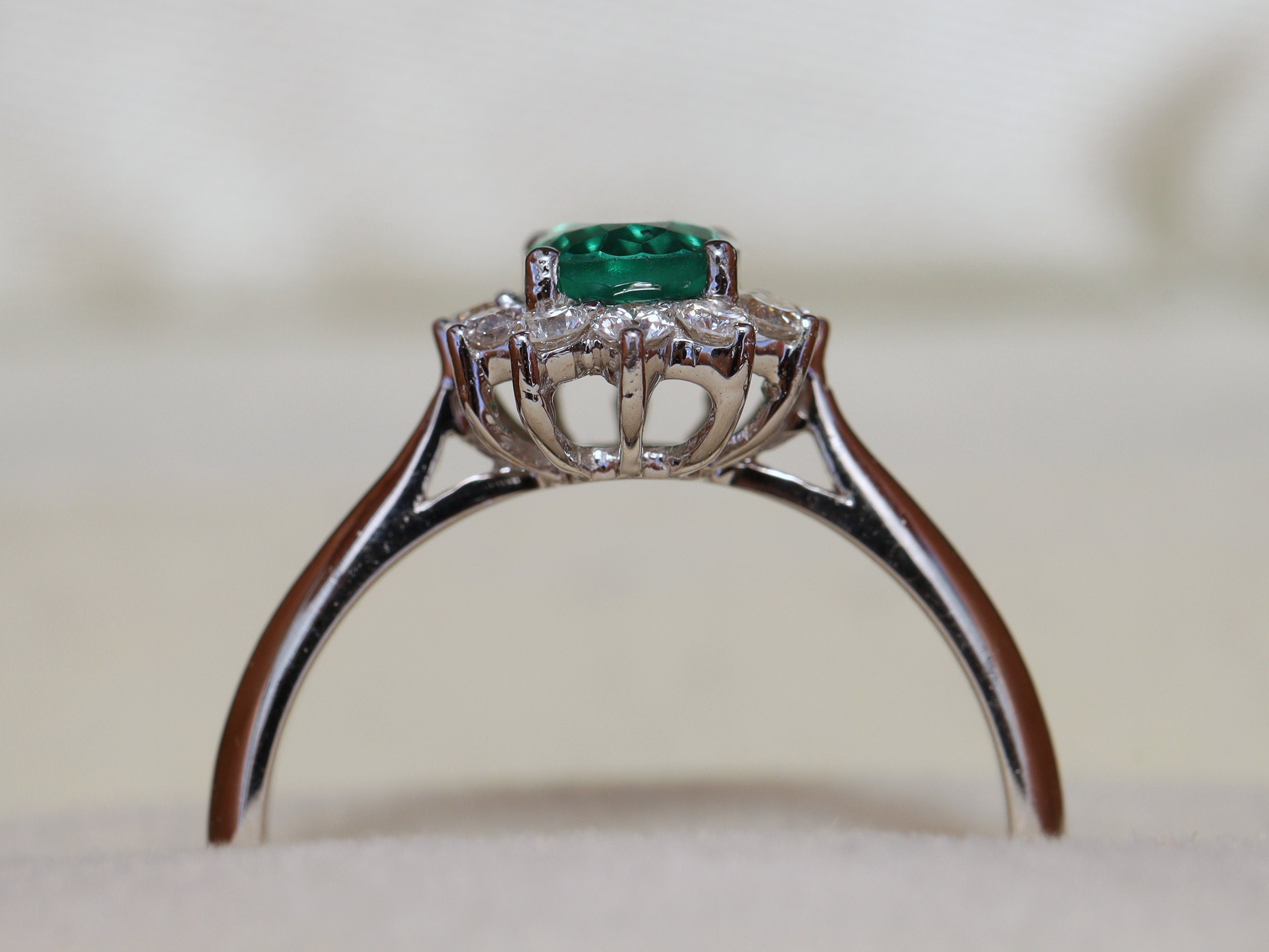 Emerald Engagement Ring | Art Deco | Emerald & Diamond | Oval Engagement Ring -