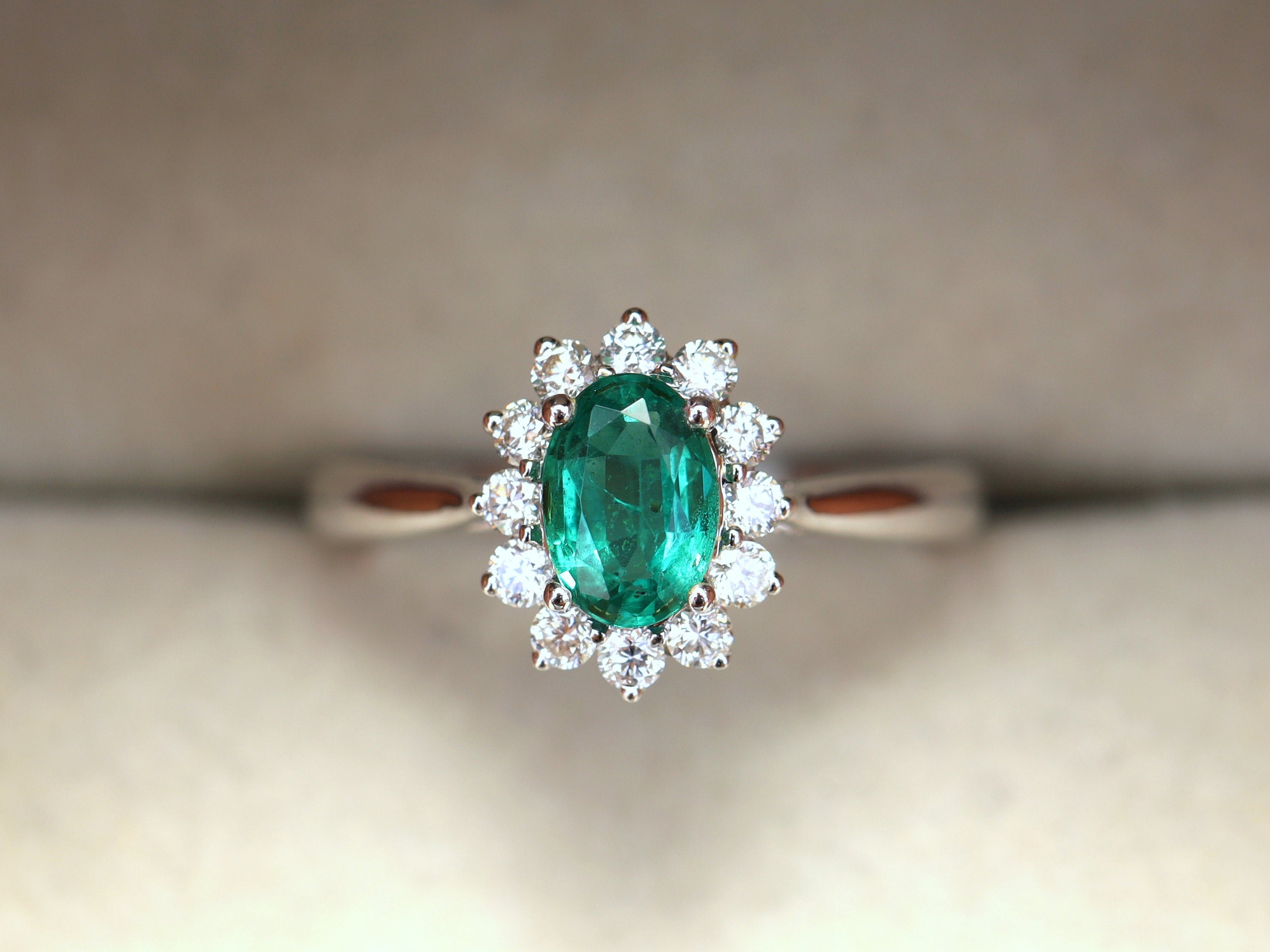 Emerald Engagement Ring | Art Deco | Emerald & Diamond | Oval Engagement Ring -