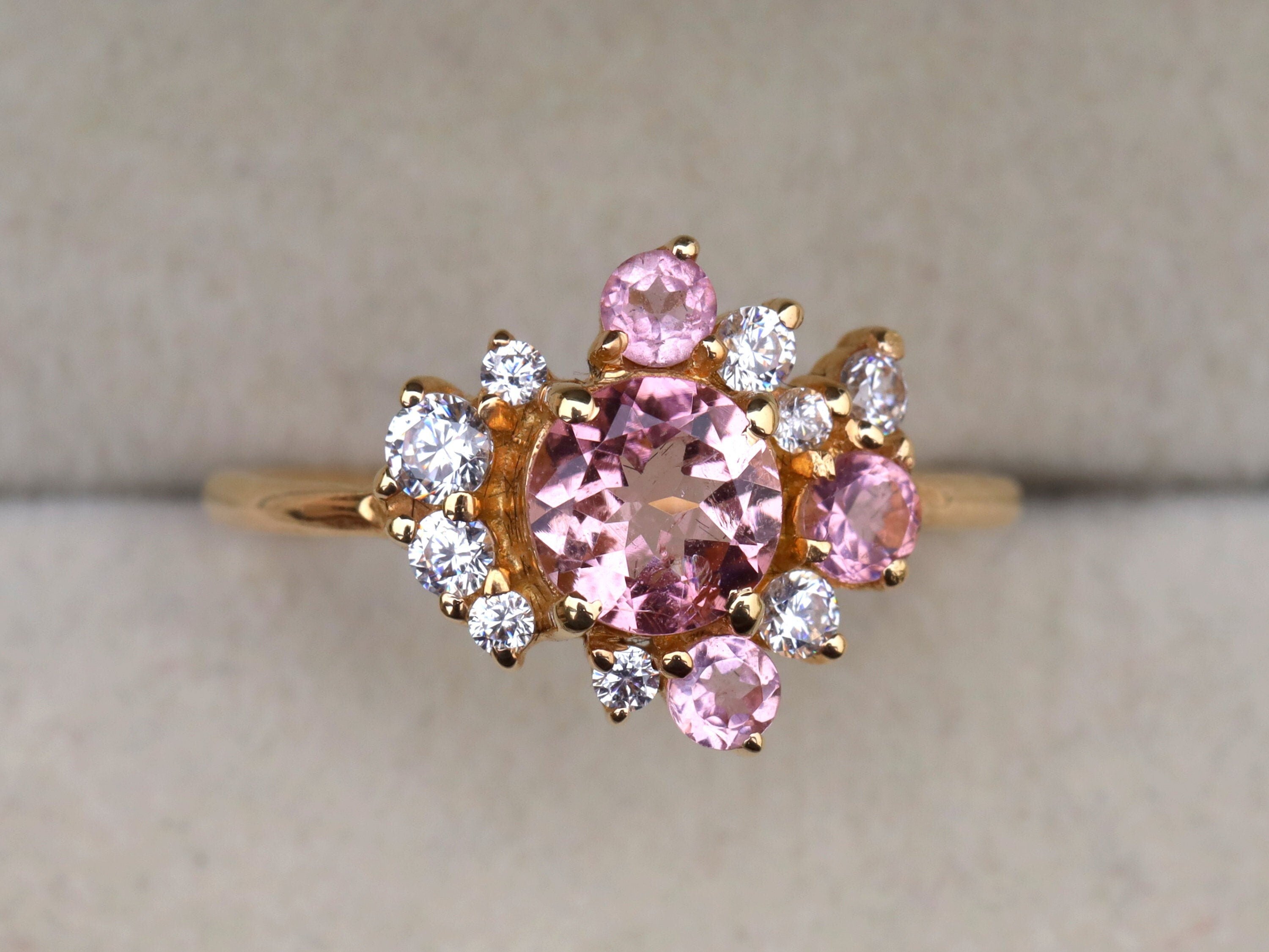 Cluster Engagement Ring | Tourmaline Cluster Ring | Multi-Stone Diamond Engagement Ring -
