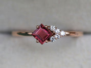 Pink Tourmaline Cluster Engagement Ring | Tourmaline & Diamond -