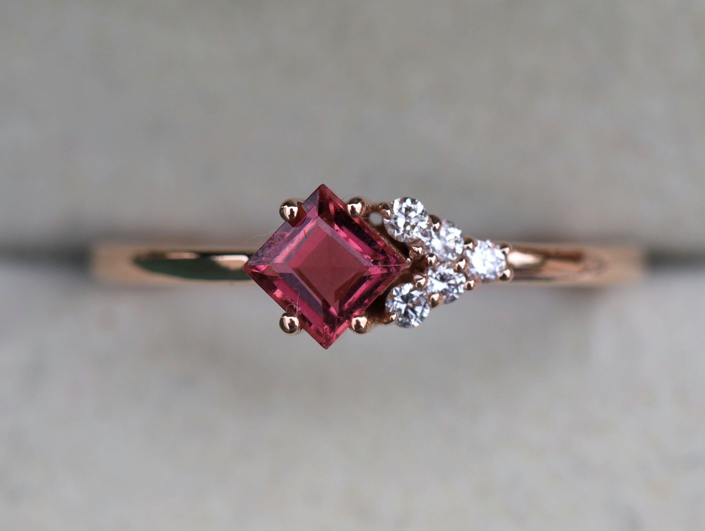 Pink Tourmaline Cluster Engagement Ring | Tourmaline & Diamond -