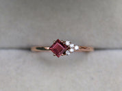 Pink Tourmaline Cluster Engagement Ring | Tourmaline & Diamond -