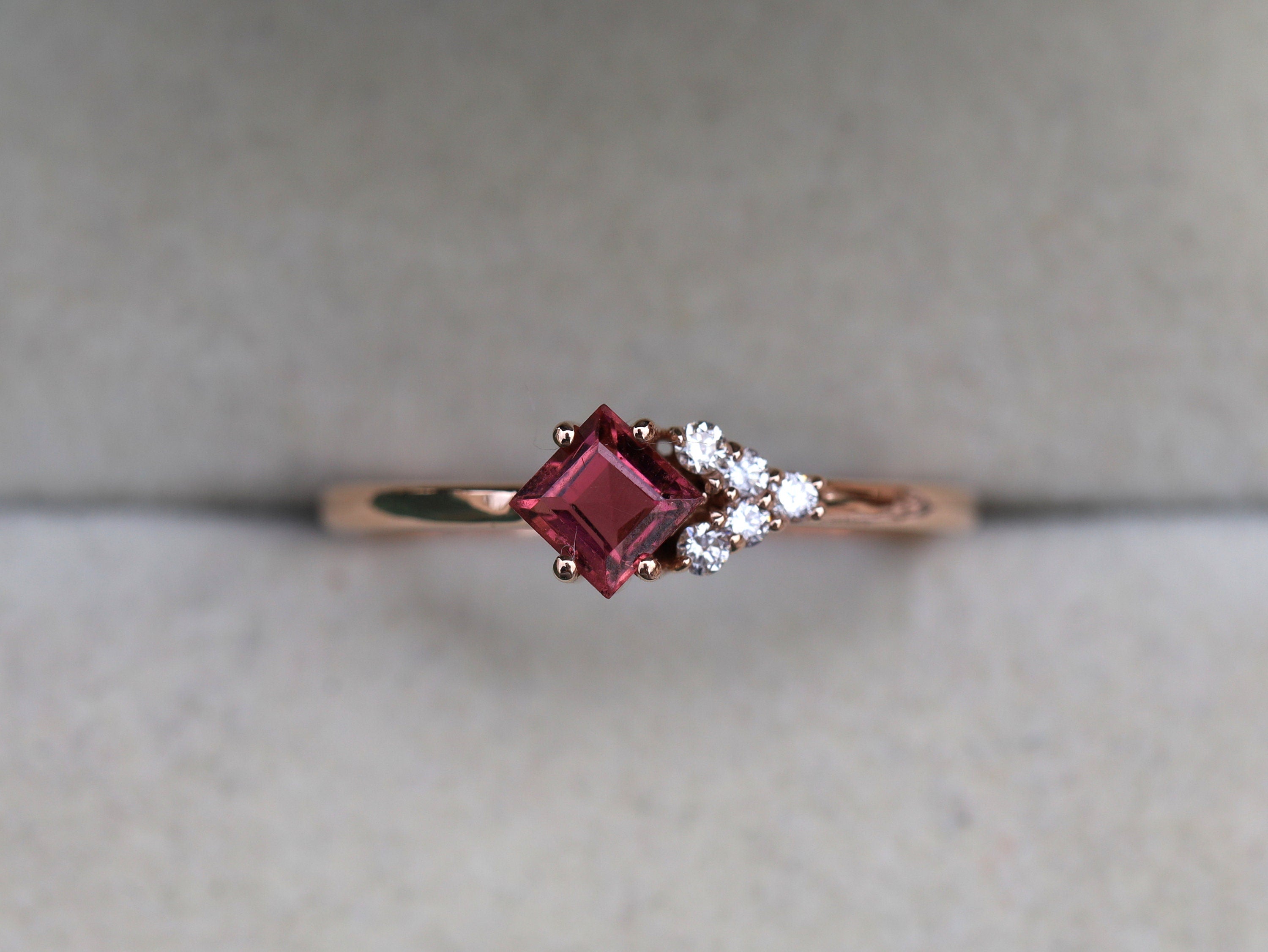 Pink Tourmaline Cluster Engagement Ring | Tourmaline & Diamond -