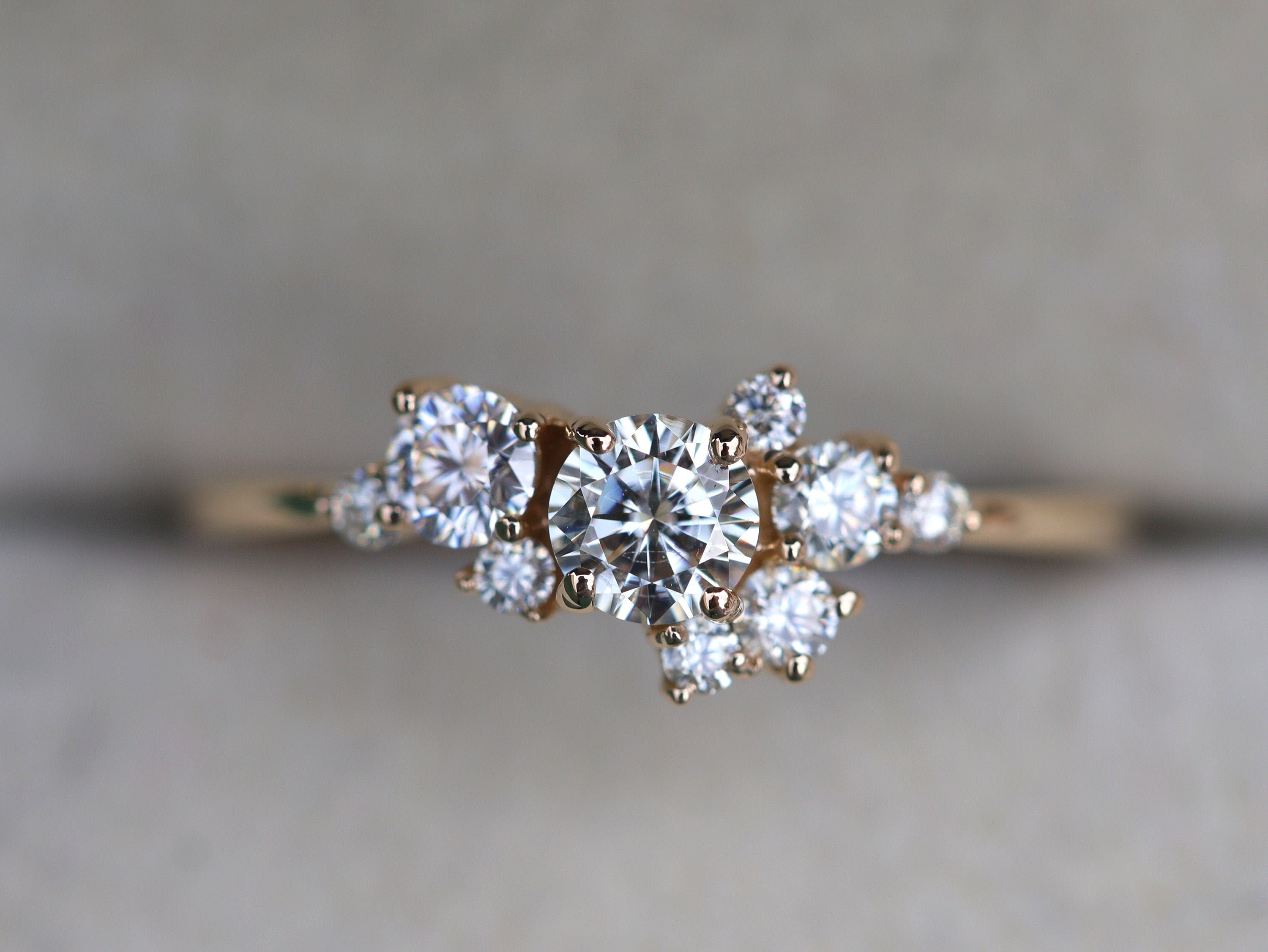 Moissanite Engagement Cluster Ring | Diamond Stacking Ring | Alternate Diamond Ring | Moissanite Ring -