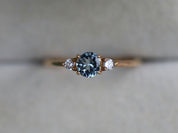Aquamarine Engagement Ring | Three Stone Aquamarine & Diamond Stacking Ring | March Birthstone -