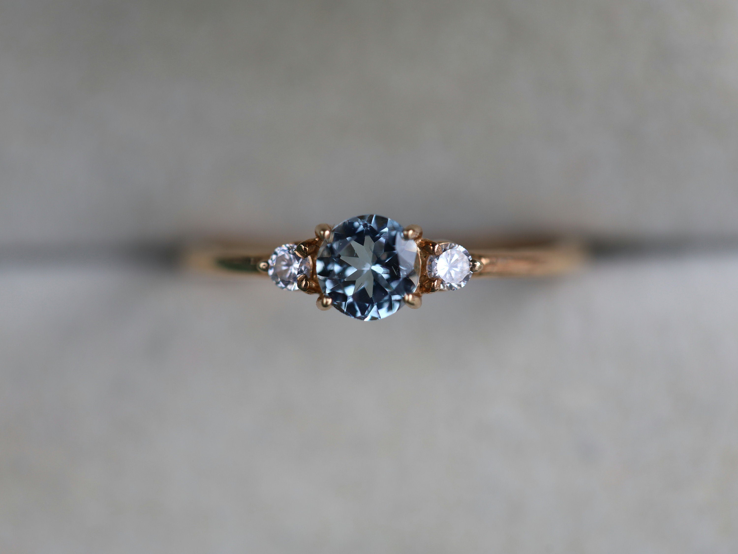 Aquamarine Engagement Ring | Three Stone Aquamarine & Diamond Stacking Ring | March Birthstone -