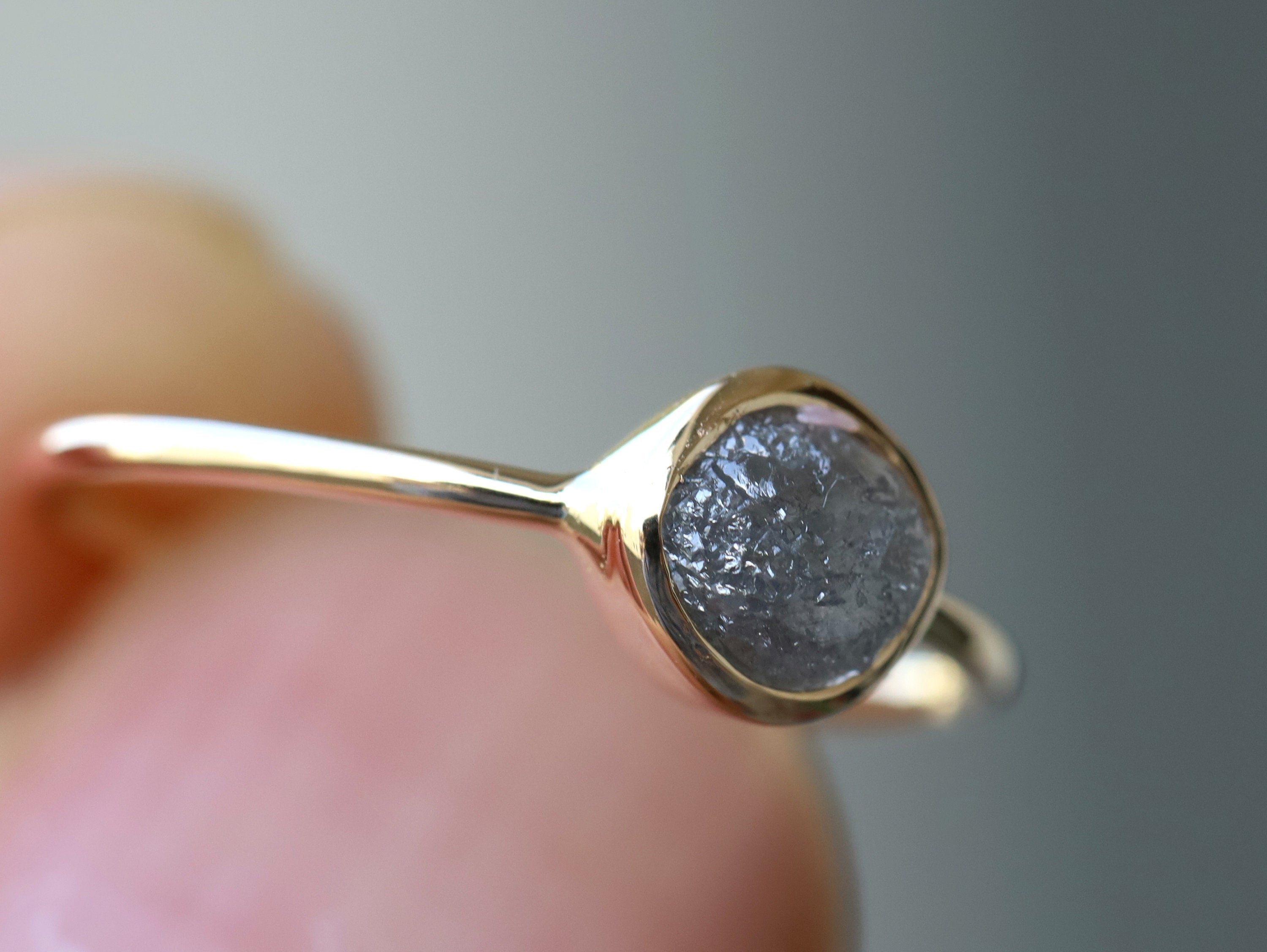 Gray Raw Diamond Ring | Natural Rough Diamond Ring | Gold Raw Diamond Engagement Ring -