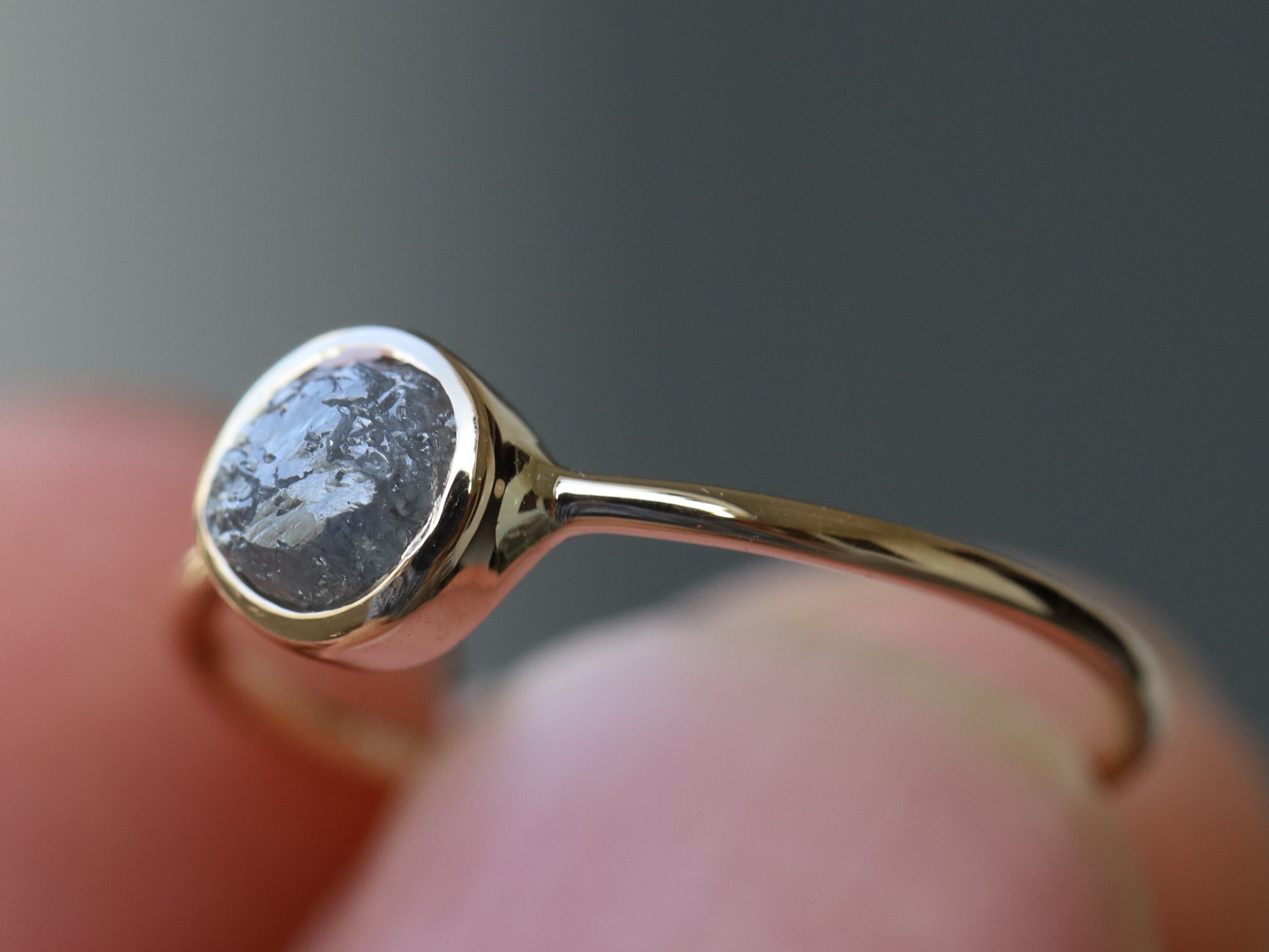 Gray Raw Diamond Ring | Natural Rough Diamond Ring | Gold Raw Diamond Engagement Ring -