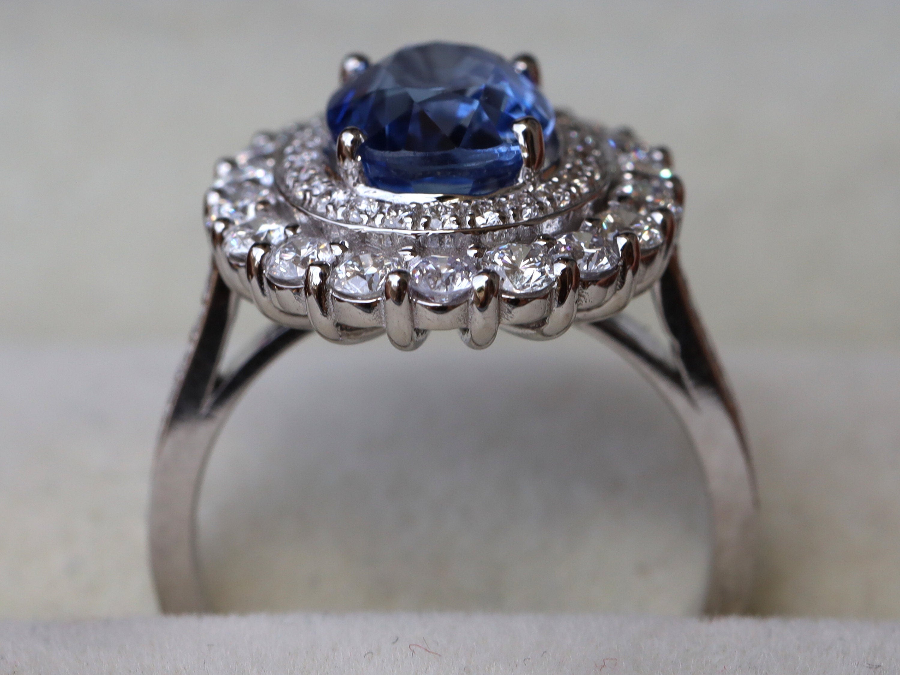 Blue Sapphire Antique Engagement Ring | 3.5ct Sapphire & Diamond Ring | Anniversary Gift -