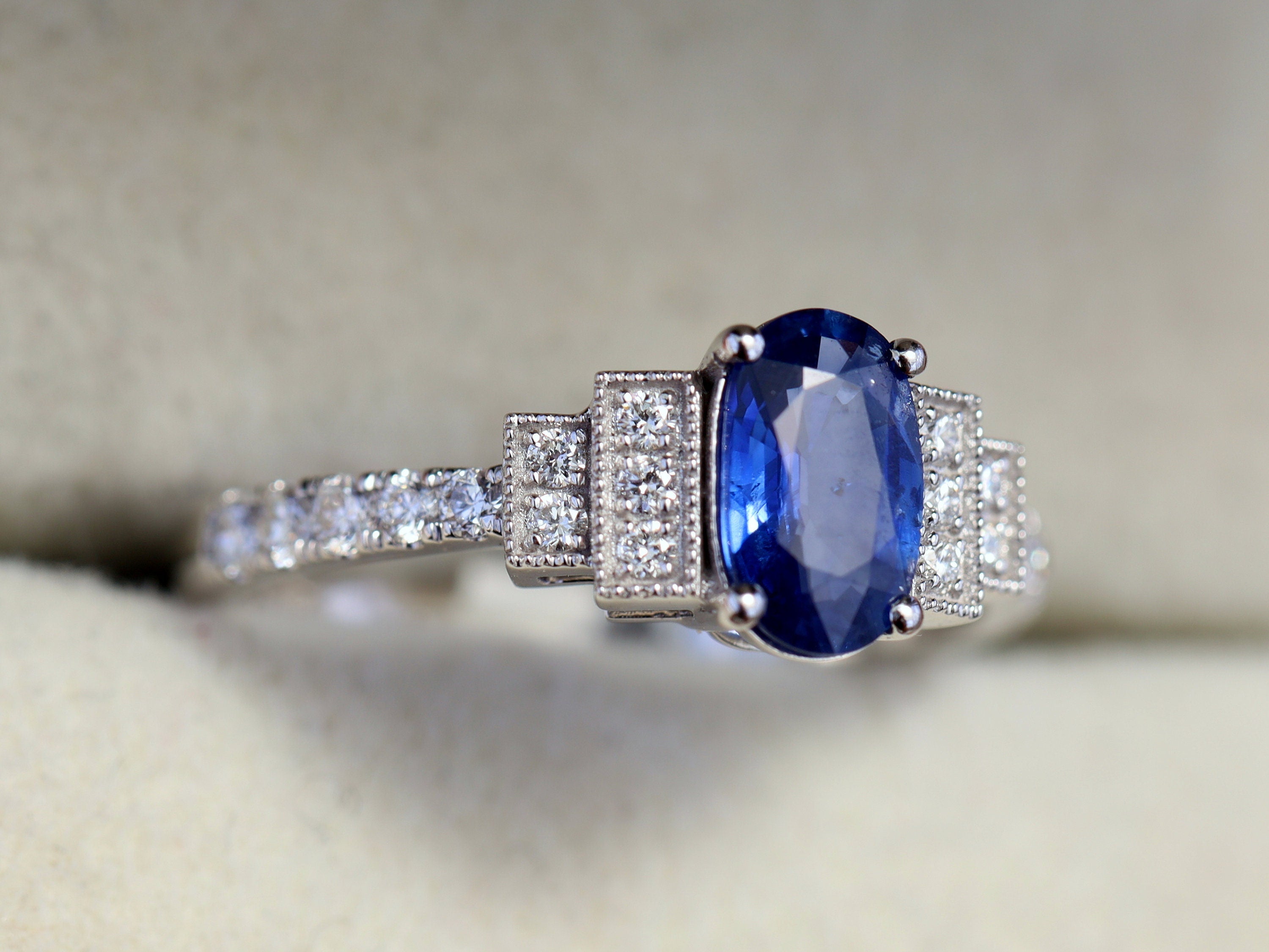 Art Deco Sapphire Engagement Ring | Blue Sapphire Antique Engagement Ring | Sapphire Verlobungsring -
