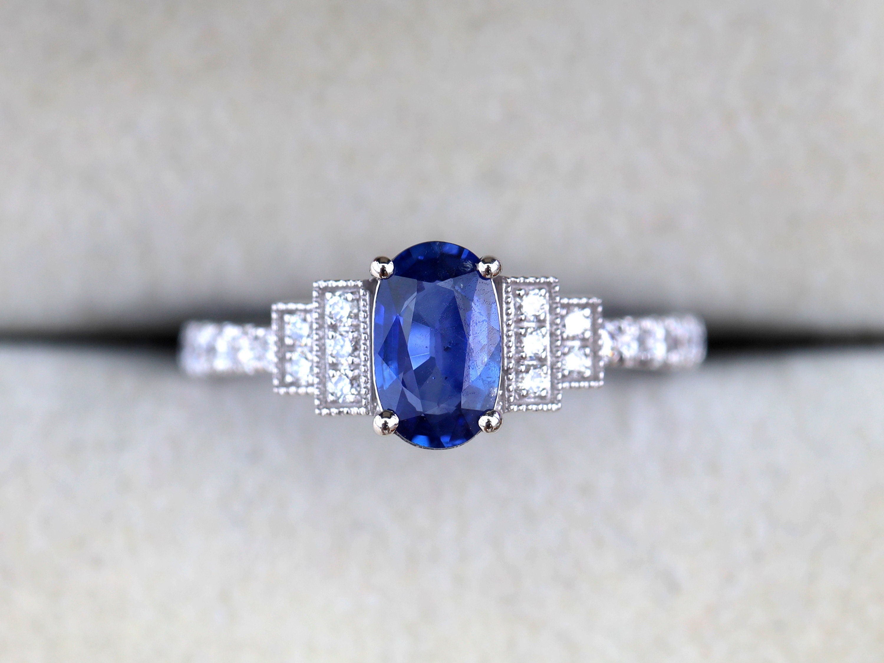 Art Deco Sapphire Engagement Ring | Blue Sapphire Antique Engagement Ring | Sapphire Verlobungsring -