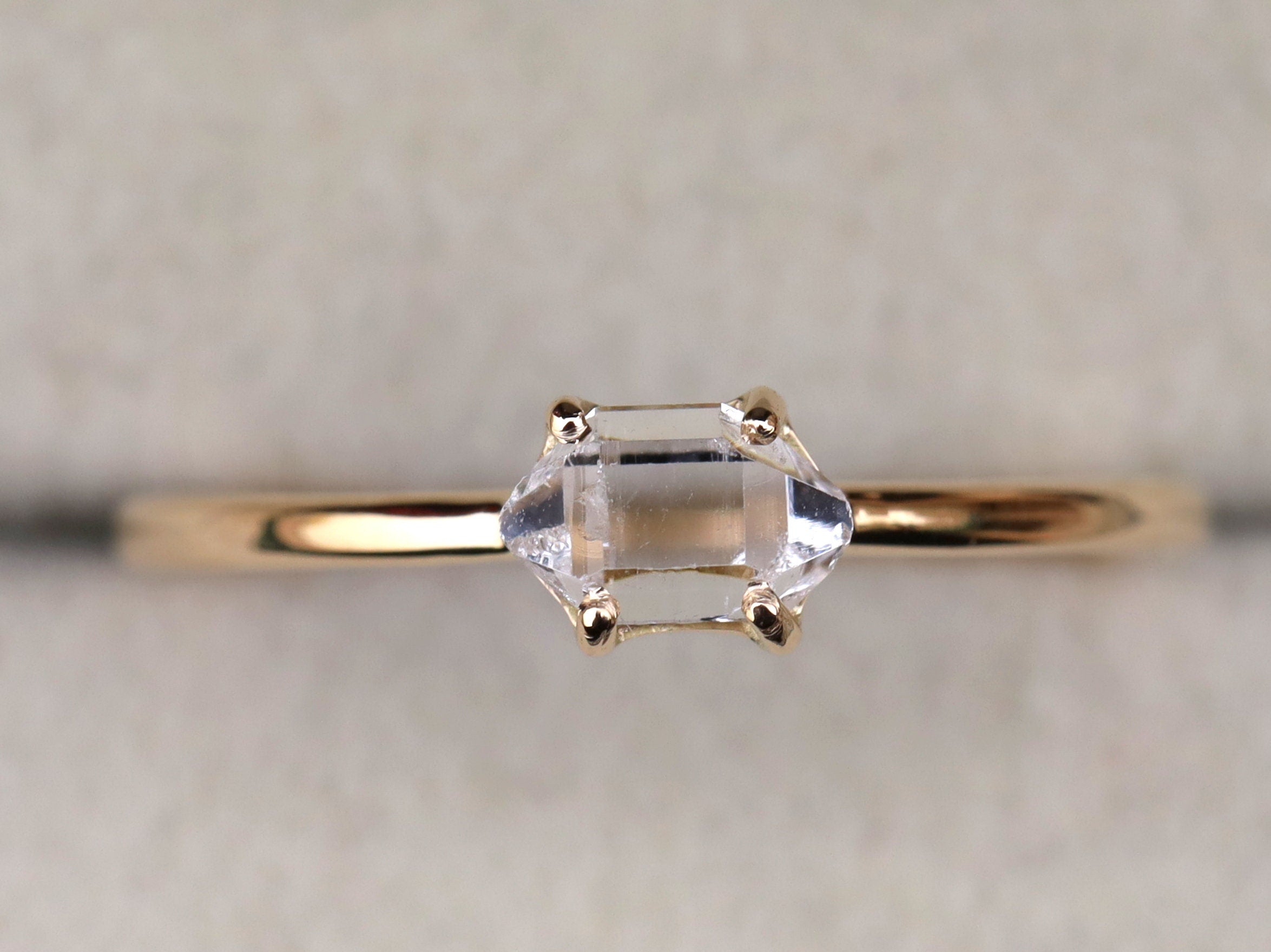Herkimer Diamond Ring | Raw Diamond Stacking Ring | Gold Engagement Ring -
