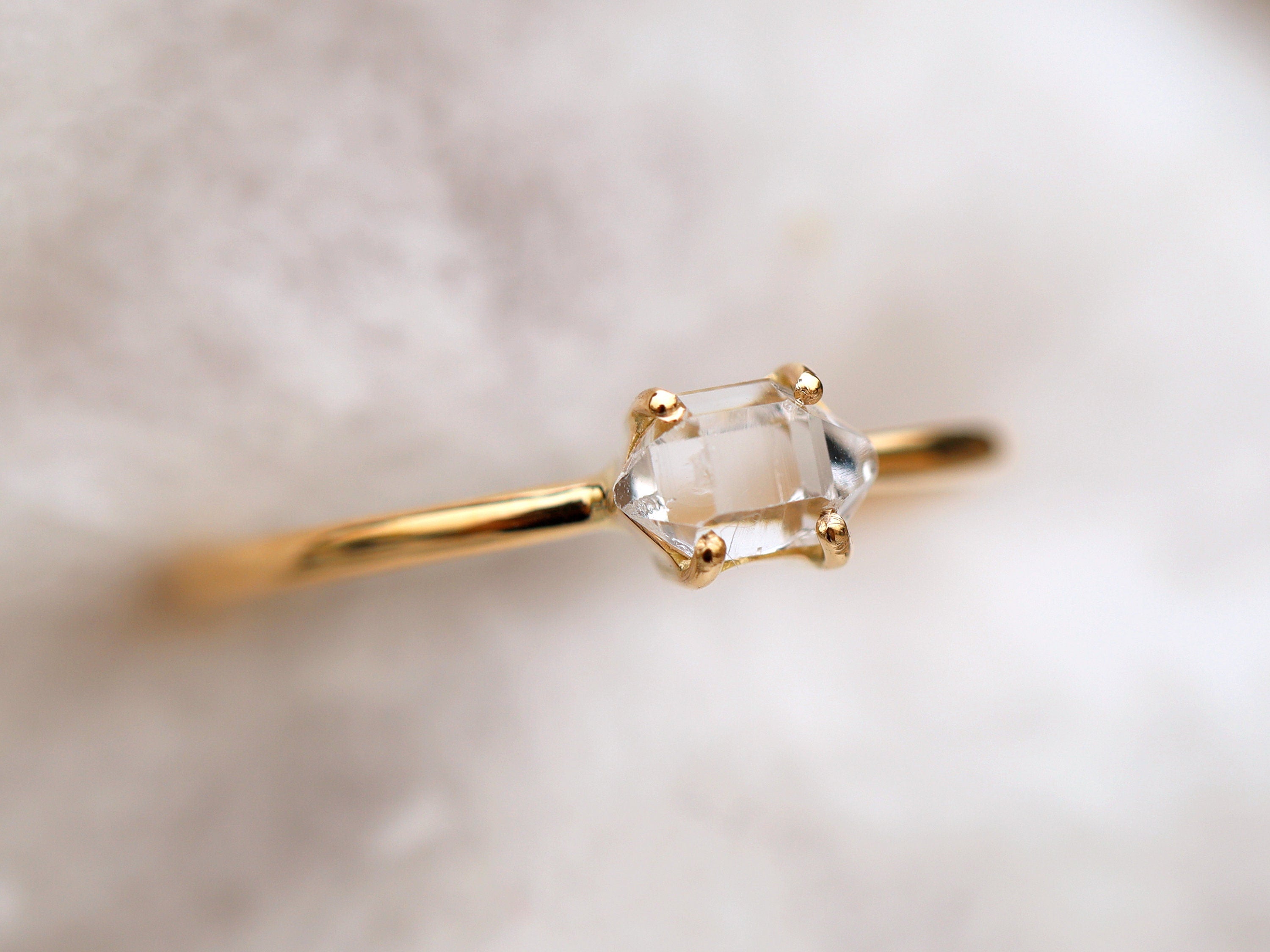 Herkimer Diamond Ring | Raw Diamond Stacking Ring | Gold Engagement Ring -