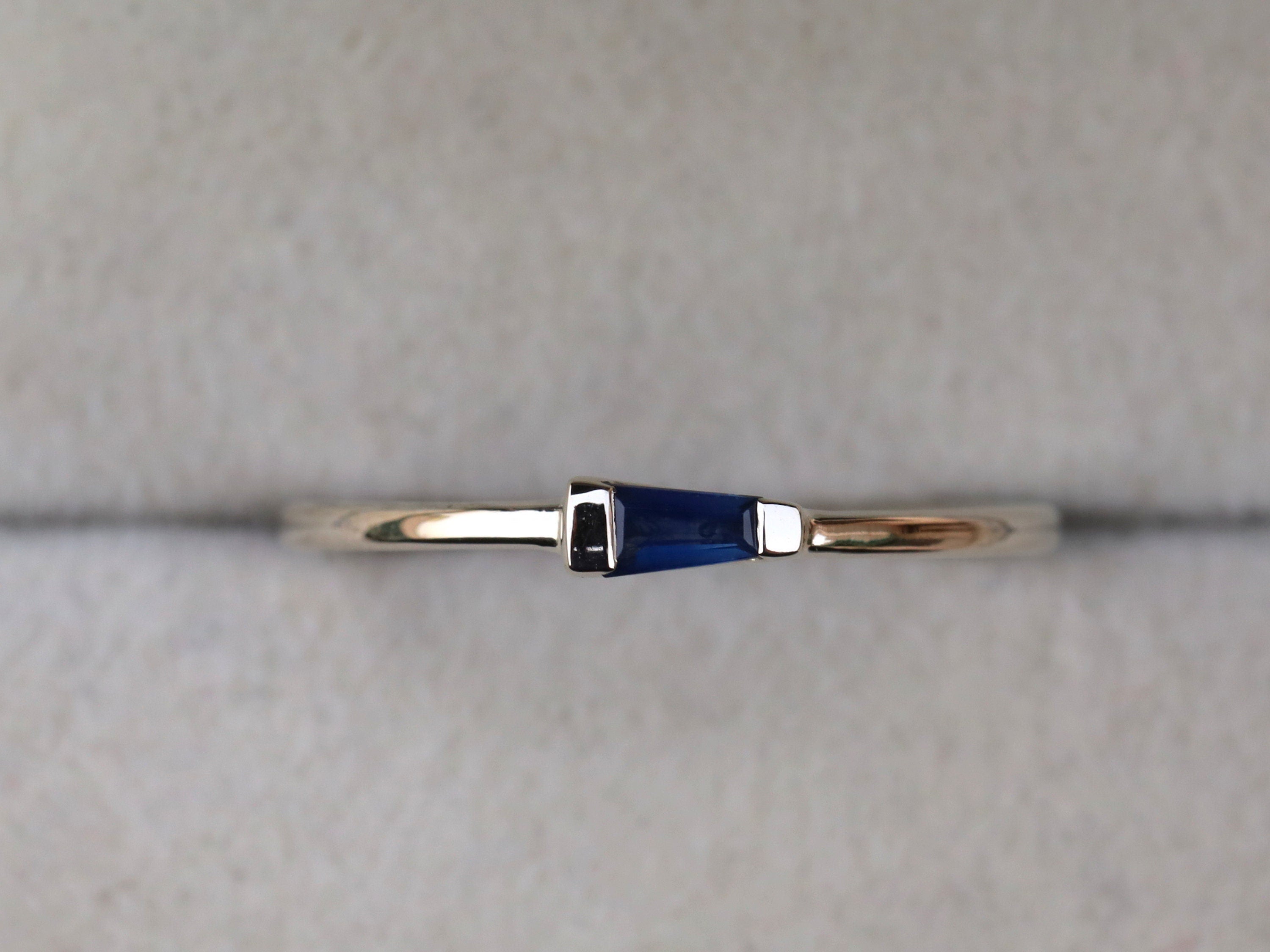Sapphire Baguette Stacking Ring | Blue Sapphire Baguette Gold Ring | Minimalist Dainty Ring -