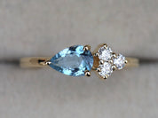 Aquamarine Engagement Ring | Pear Cut Aquamarine and Diamond Ring | March Birthstone Cluster Ring -
